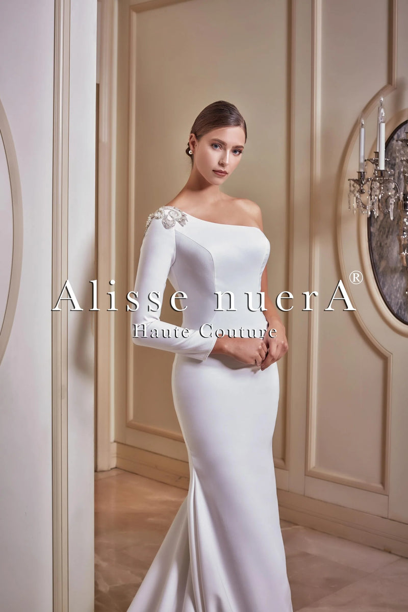 one shoulder lace mermaid wedding dress Bellasprom Modest Lace Mermaid Wedding Dress With Appliques One Shoulder Same as Picture-US2