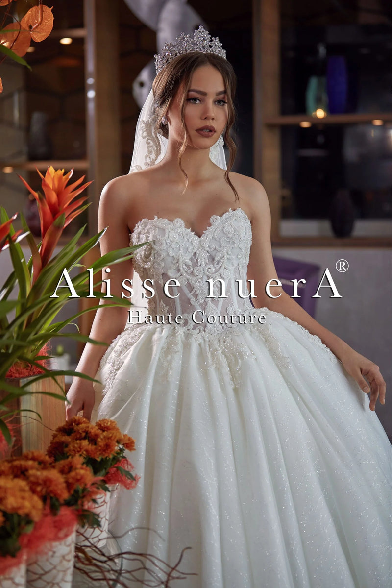 Corset Bodice Wedding Dress with Shimmering Tulle Princess Skirt - Alisse Bridal 12 / Off White / Lace / Tulle Corset Bodice Wedding Dress with Shimmering Tulle Princess Skirt - Alisse Bridal 12 / Off White / Lace / Tulle
