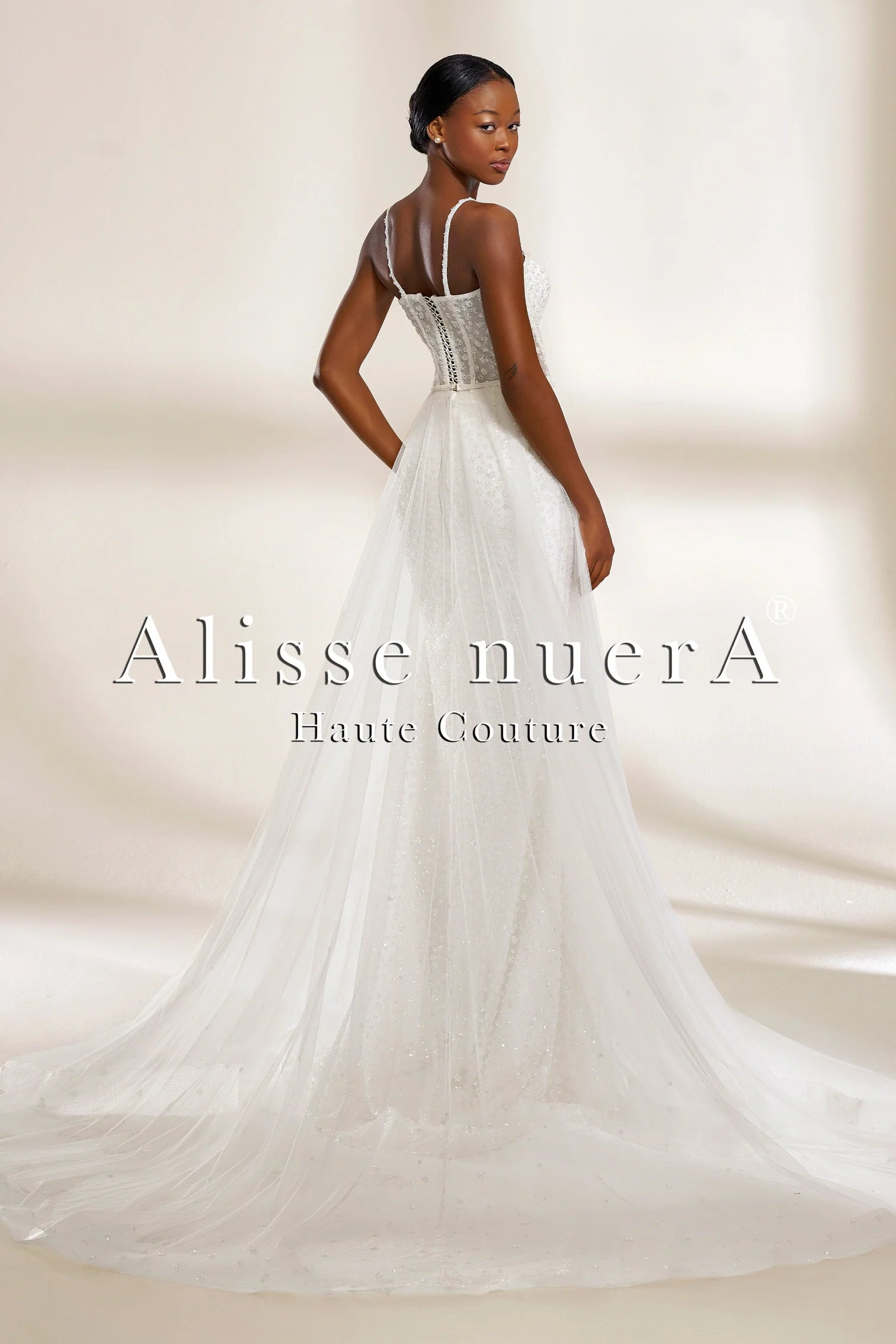 Convertible Polka Dot Lace Mermaid and A-Line Wedding Dress with Sheer Overskirt - Alisse Bridal White / Satin / 30 Convertible Polka Dot Lace Mermaid and A-Line Wedding Dress with Sheer Overskirt - Alisse Bridal White / Satin / 30