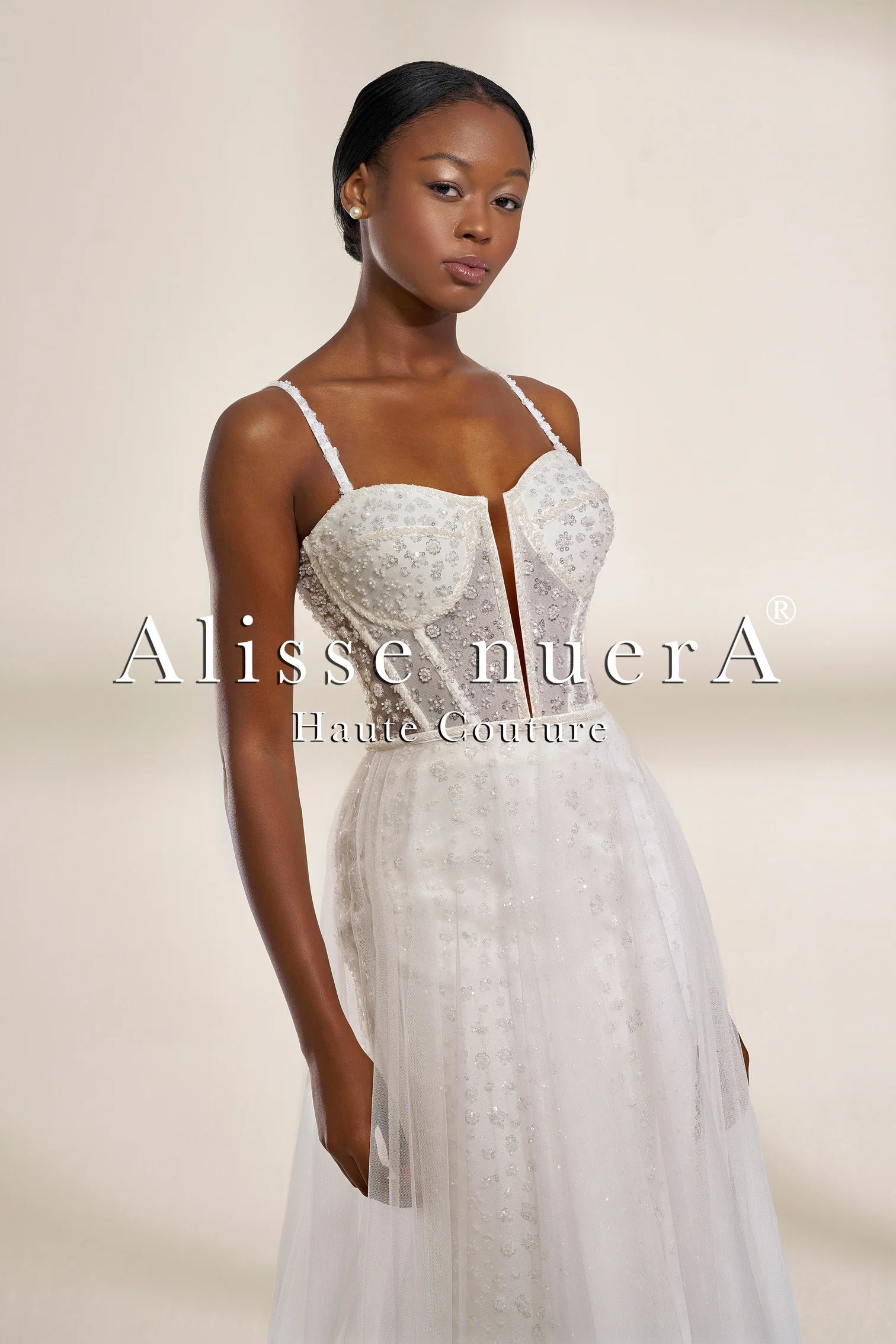 【NICK&NICOLE】 SHEER LACE LONG DRESS /追跡付 Convertible Polka Dot Lace Mermaid and A-Line Wedding Dress