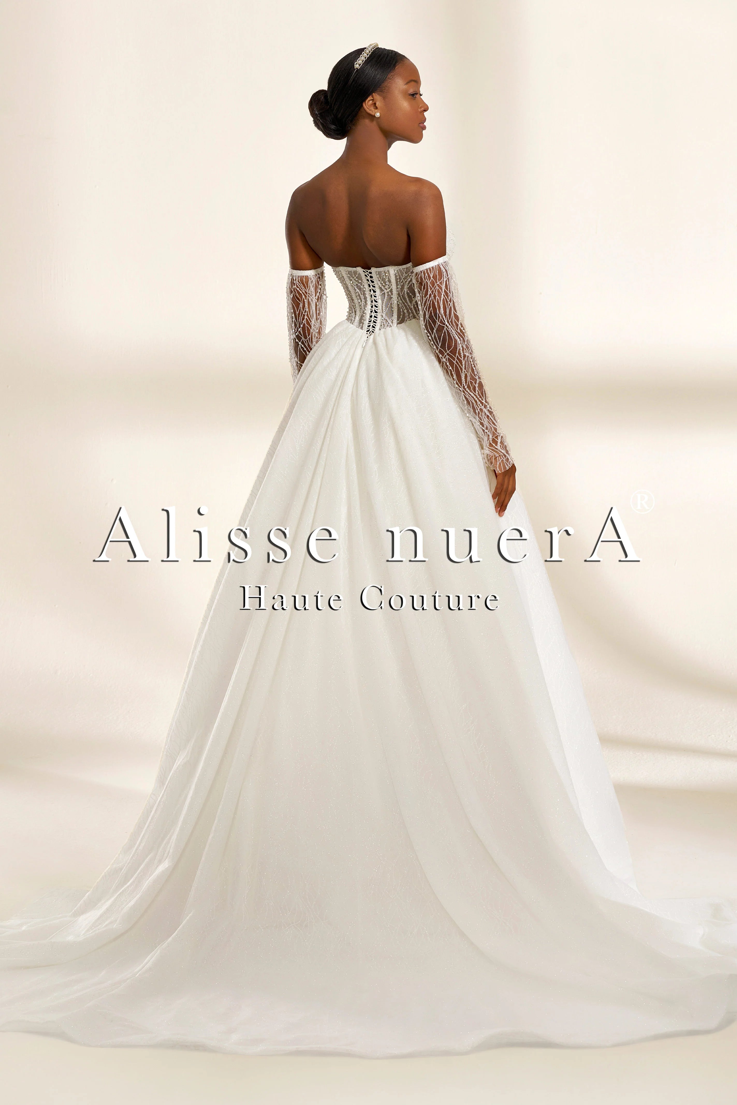 Corset-Style A-Line Wedding Dress with Detachable Sheer Sleeves and Embellishments - Alisse Bridal Corset-Style A-Line Wedding Dress with Detachable Sheer Sleeves and Embellishments - Alisse Bridal