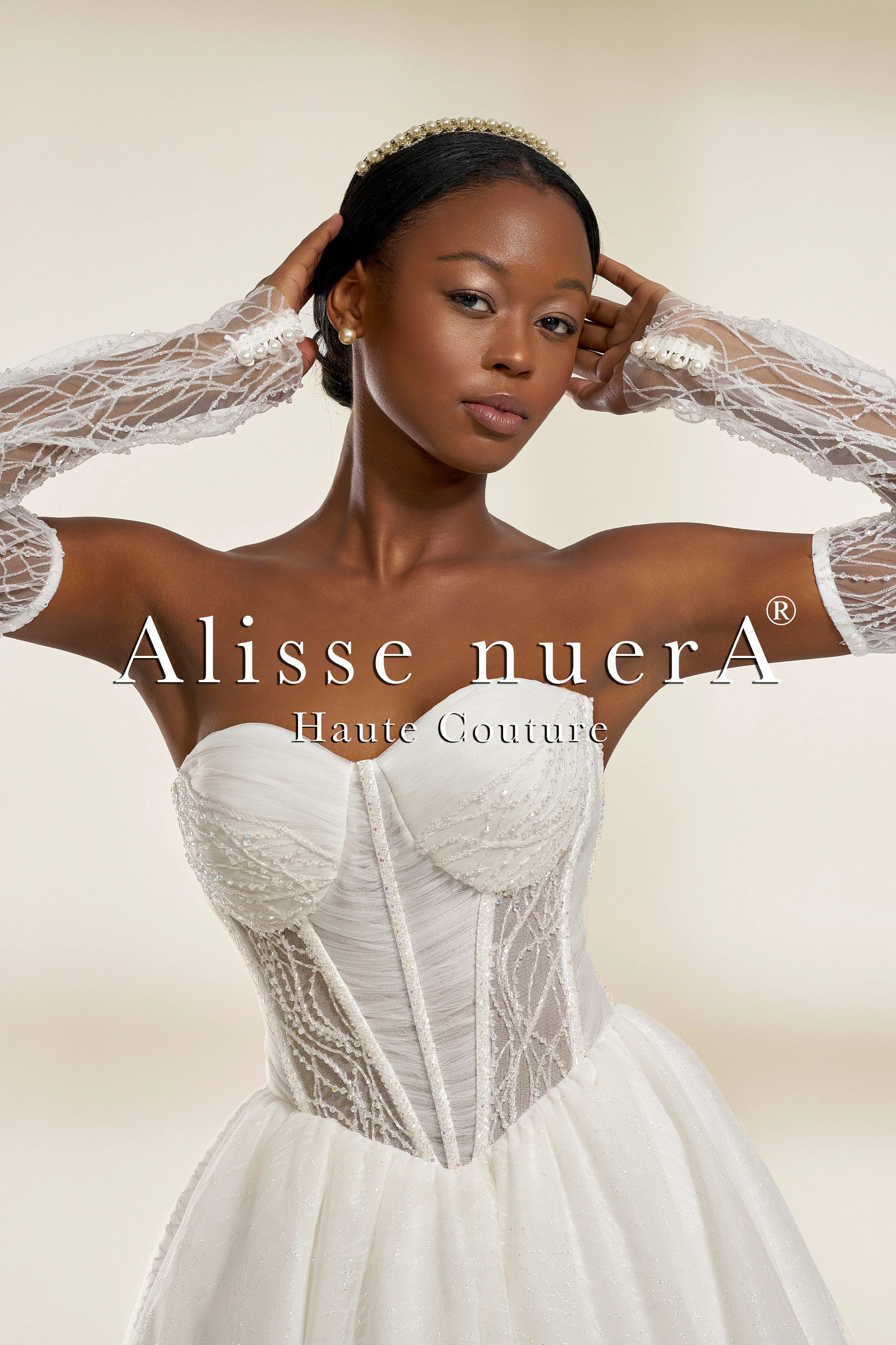 Corset-Style A-Line Wedding Dress with Detachable Sheer Sleeves and Embellishments - Alisse Bridal White / French Lace / 26 Corset-Style A-Line Wedding Dress with Detachable Sheer Sleeves and Embellishments - Alisse Bridal White / French Lace / 26