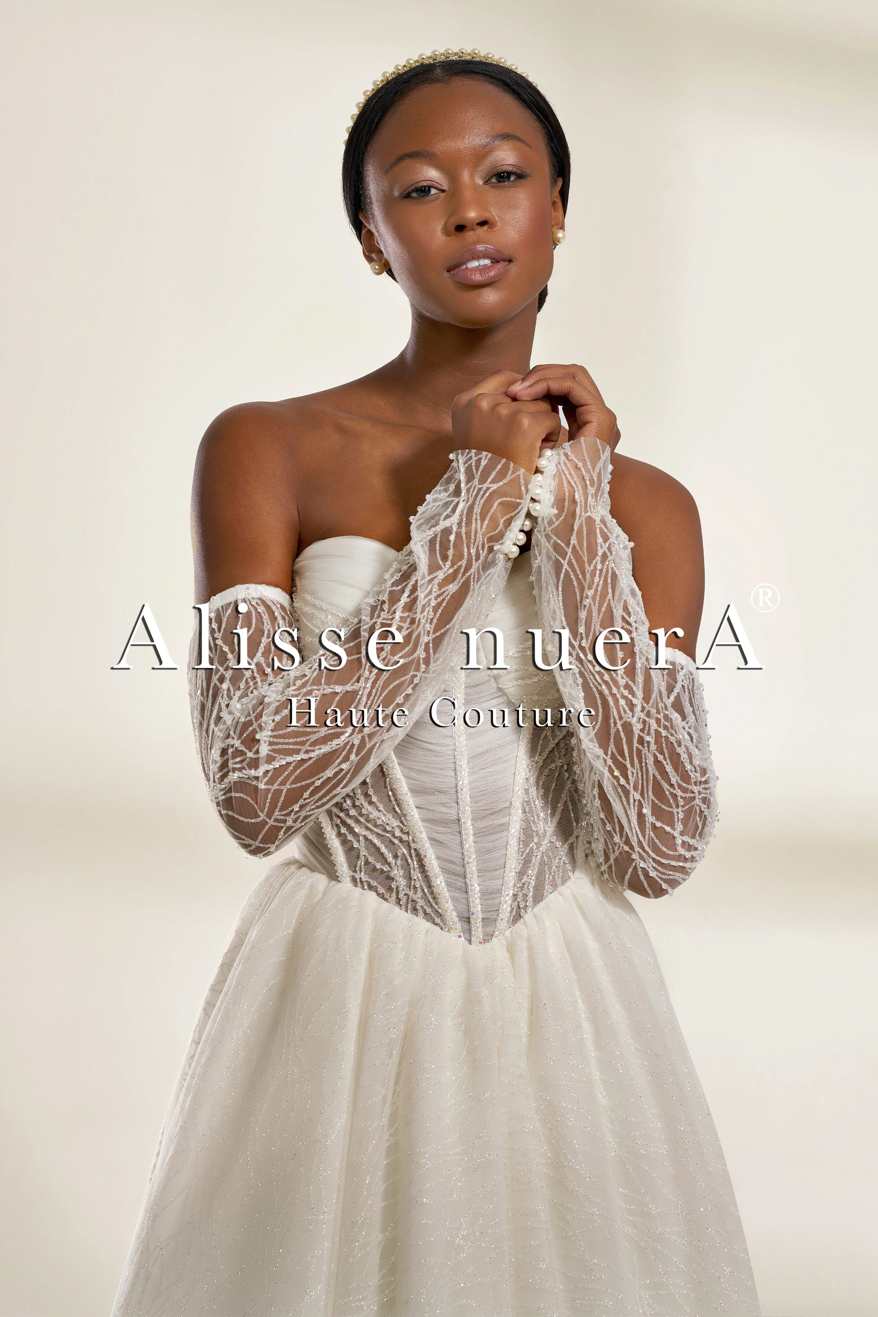 Corset-Style A-Line Wedding Dress with Detachable Sheer Sleeves and Embellishments - Alisse Bridal White / French Lace / 26 Corset-Style A-Line Wedding Dress with Detachable Sheer Sleeves and Embellishments - Alisse Bridal White / French Lace / 26