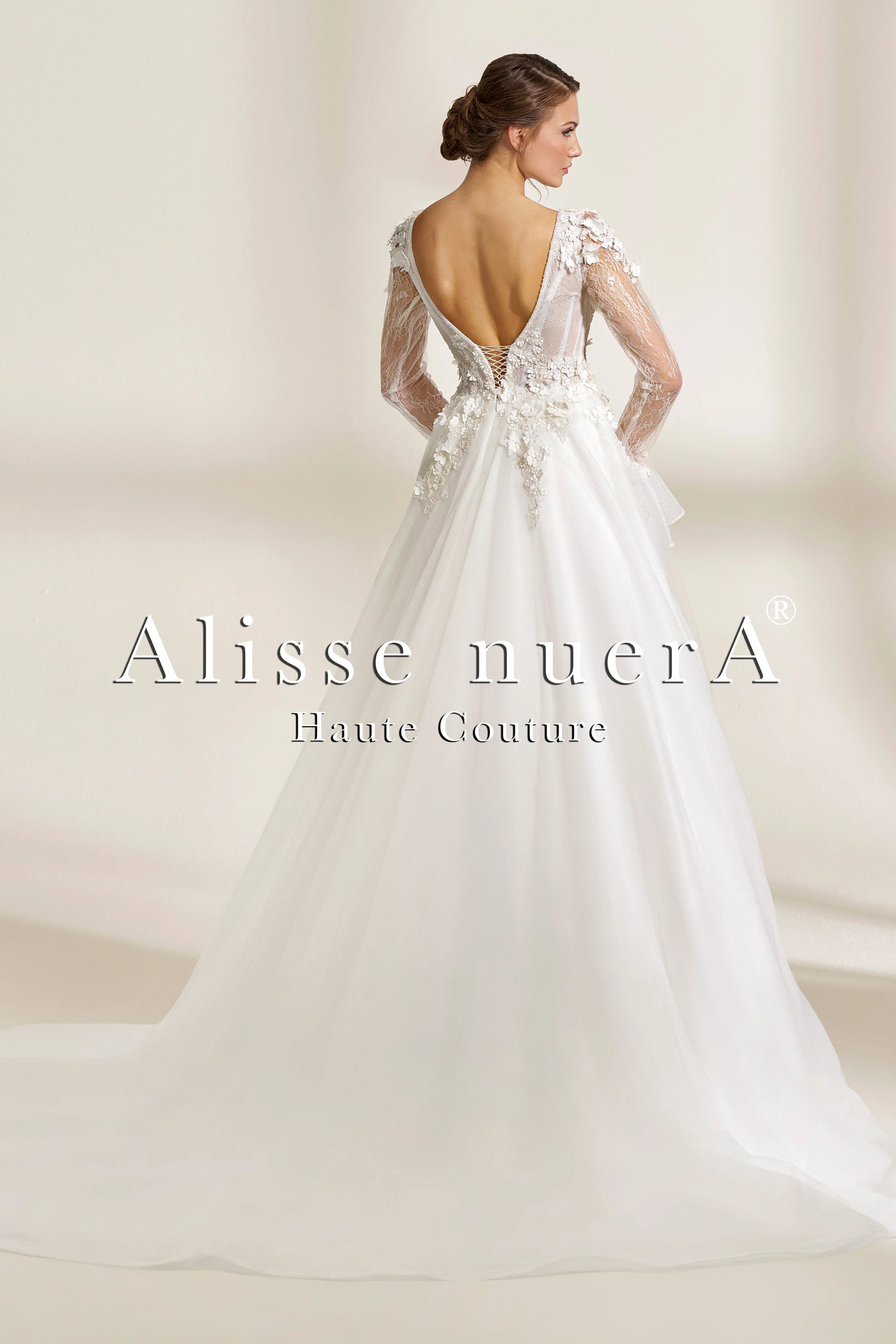 long sleeve bohemian wedding dress Deep V-Neck Bohemian Wedding Dress with Sheer Sleeves and 3D Floral Appliqués
