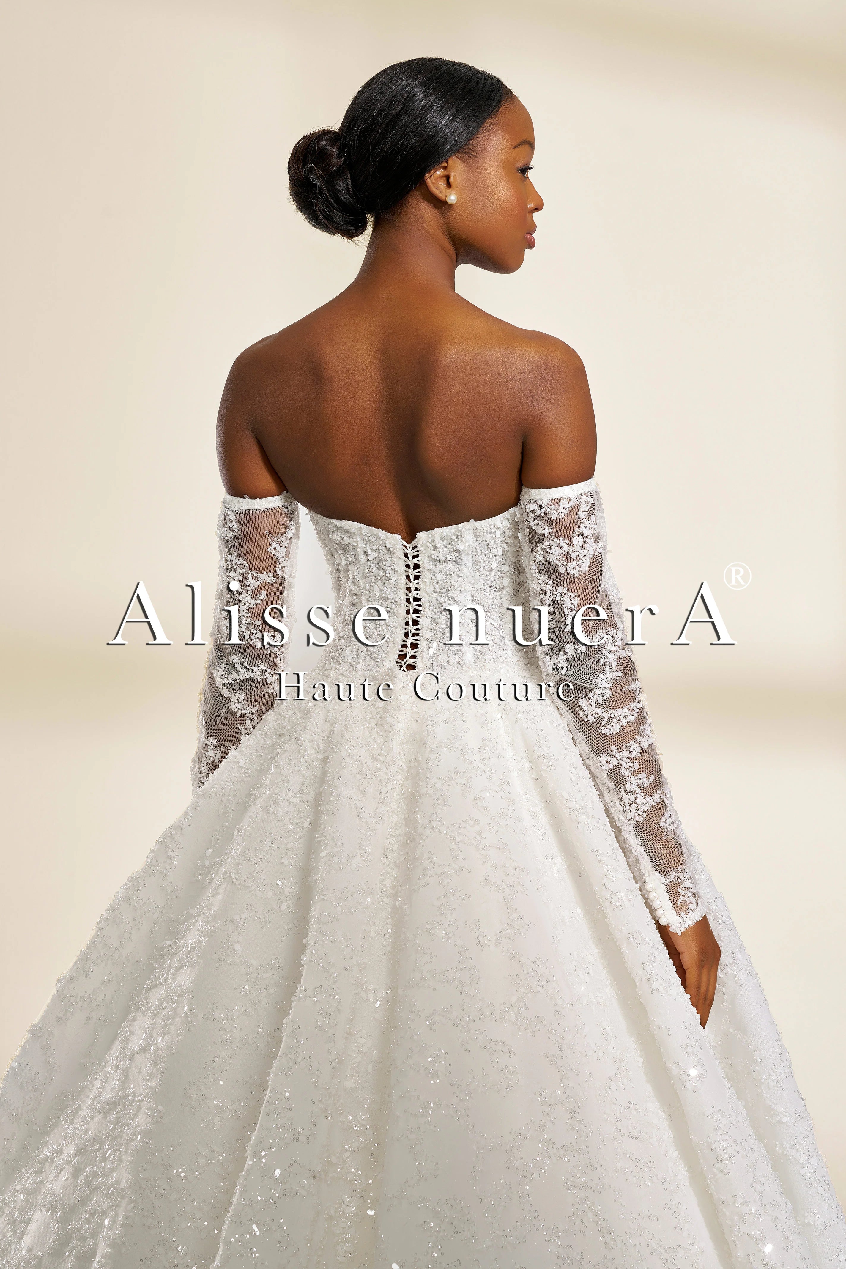 Luxurious Fully Embroidered Off-the-Shoulder A-Line Wedding Dress with Detachable Sleeves- Alisse Bridal White / Satin / 28 Luxurious Fully Embroidered Off-the-Shoulder A-Line Wedding Dress with Detachable Sleeves- Alisse Bridal White / Satin / 28