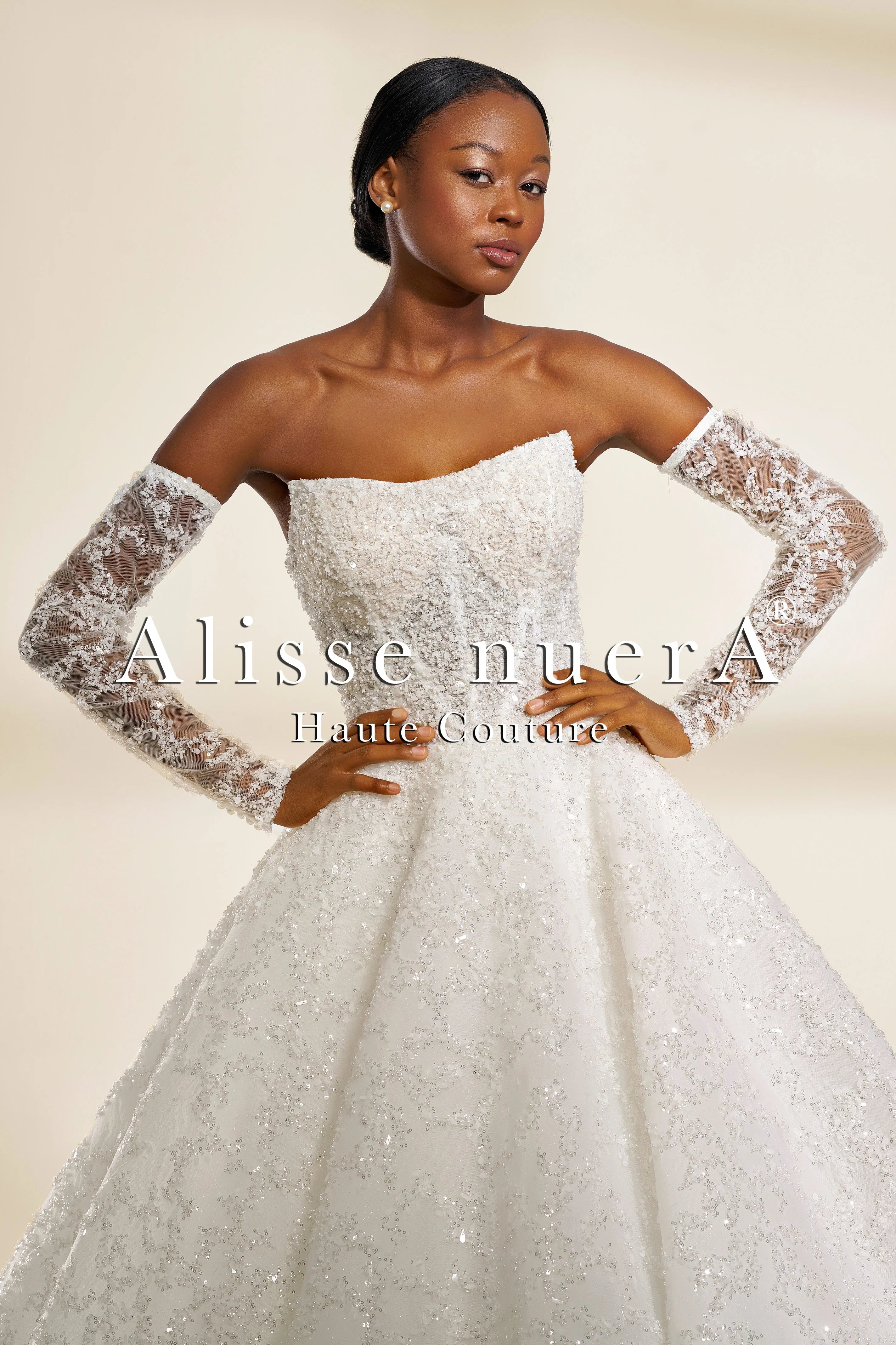 Luxurious Fully Embroidered Off-the-Shoulder A-Line Wedding Dress with Detachable Sleeves- Alisse Bridal White / Satin / 28 Luxurious Fully Embroidered Off-the-Shoulder A-Line Wedding Dress with Detachable Sleeves- Alisse Bridal White / Satin / 28