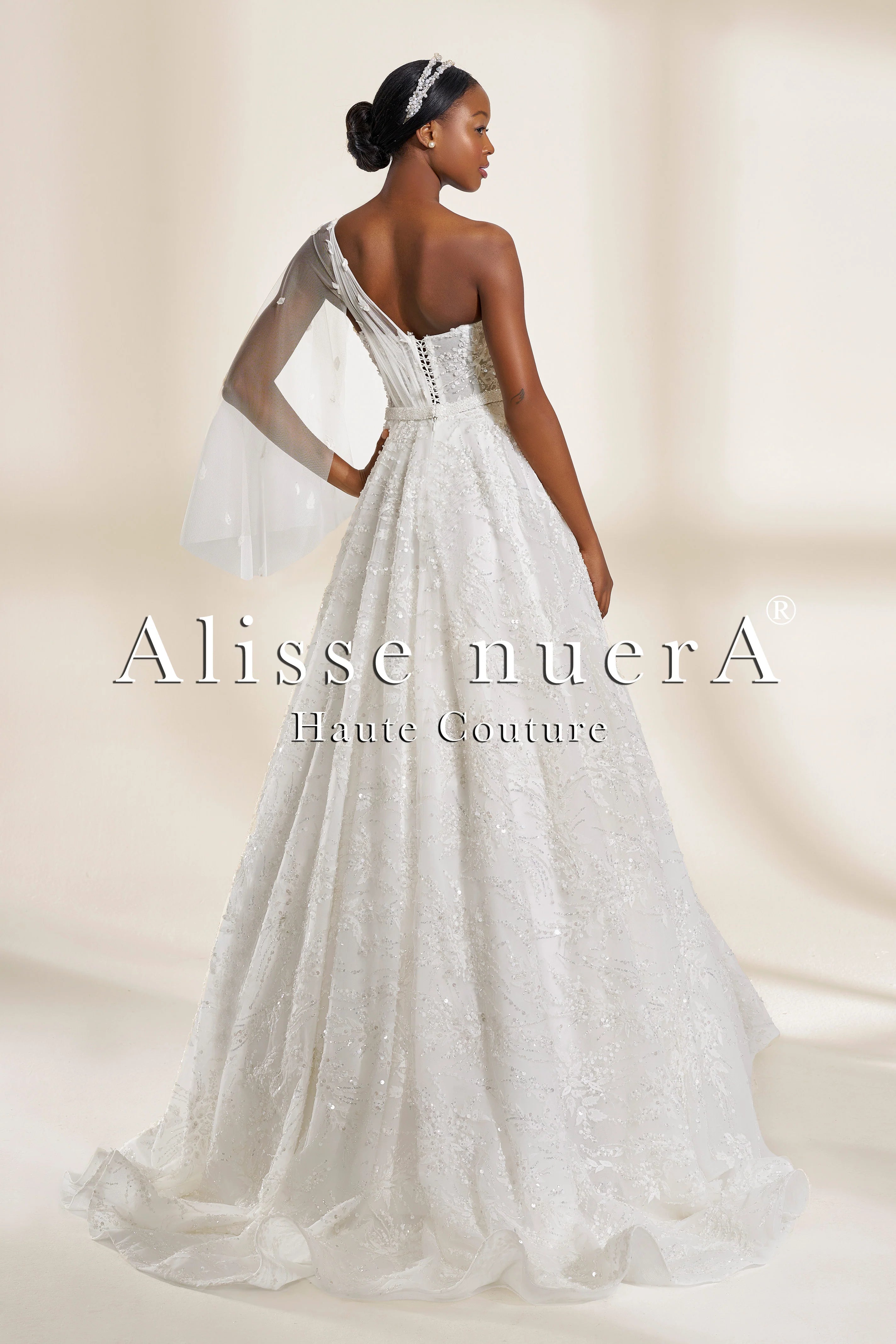 One-Shoulder Sweetheart Neckline All-Over Lace A-Line Wedding Dress - Alisse Bridal White / Lace / 12 One-Shoulder Sweetheart Neckline All-Over Lace A-Line Wedding Dress - Alisse Bridal White / Lace / 12