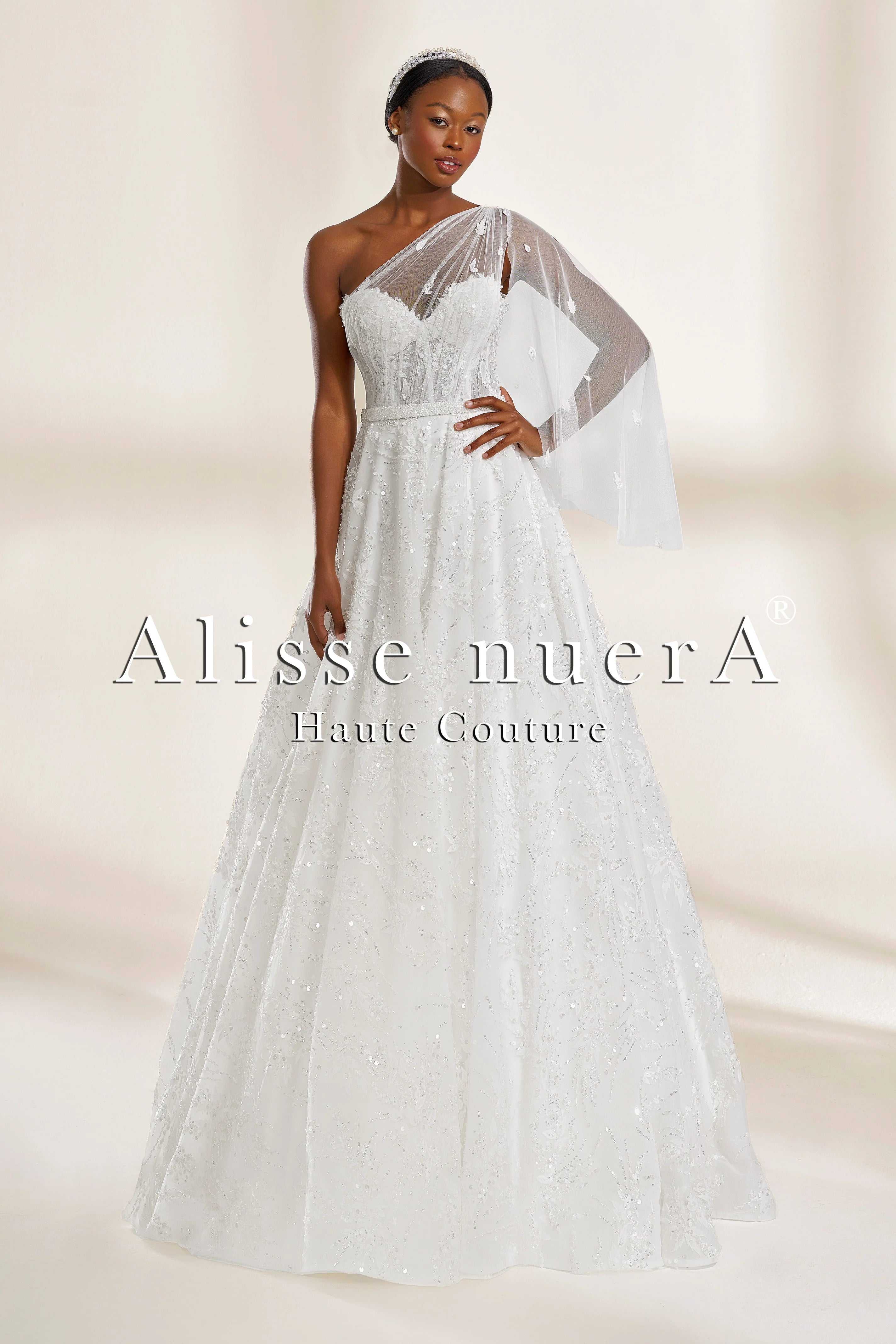 One-Shoulder Sweetheart Neckline All-Over Lace A-Line Wedding Dress - Alisse Bridal White / Lace / 12 One-Shoulder Sweetheart Neckline All-Over Lace A-Line Wedding Dress - Alisse Bridal White / Lace / 12