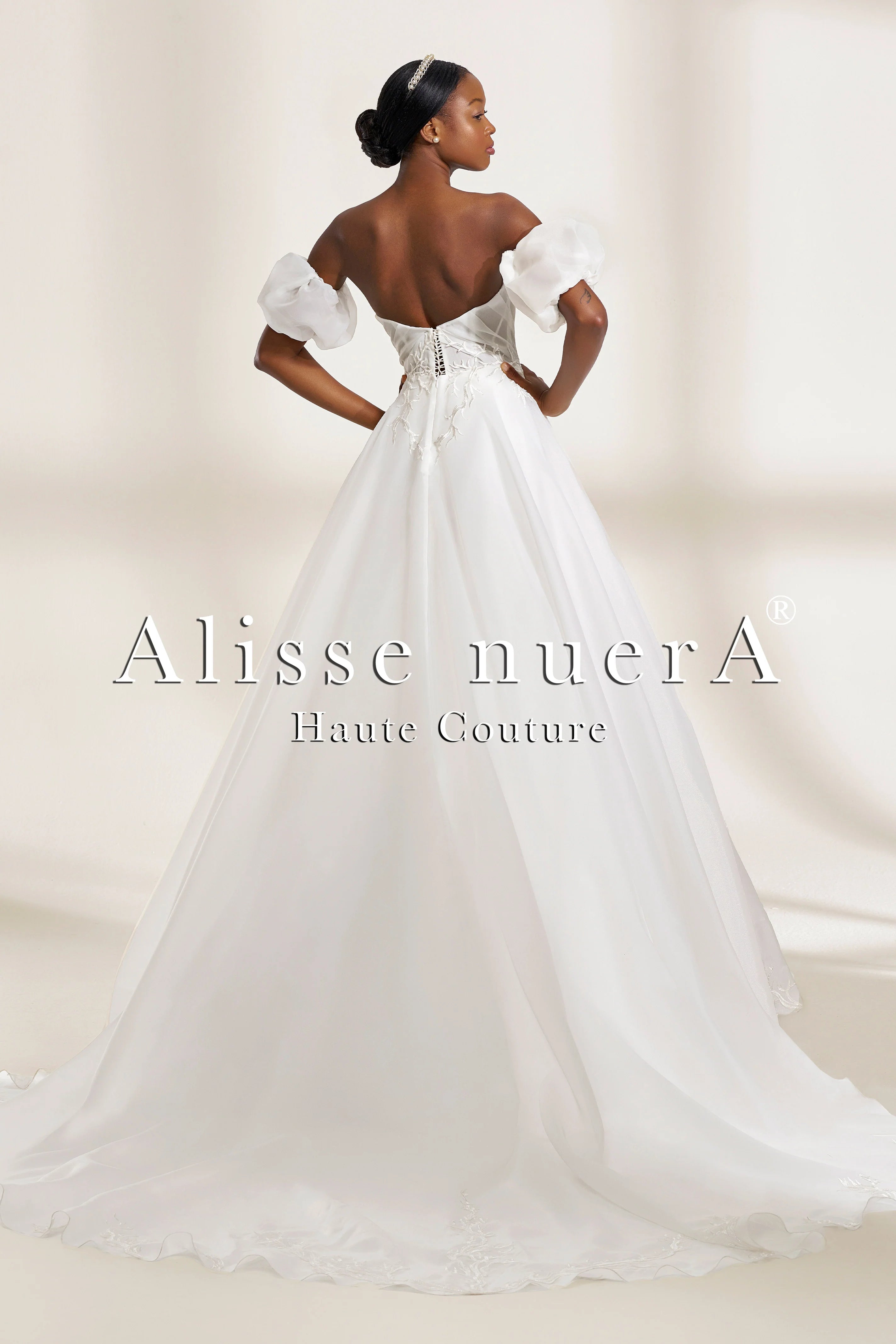 Organza A-Line Wedding Dress with Detachable Puff Sleeves and Lace Details - Alisse Bridal White / Organza / 34 Organza A-Line Wedding Dress with Detachable Puff Sleeves and Lace Details - Alisse Bridal White / Organza / 34