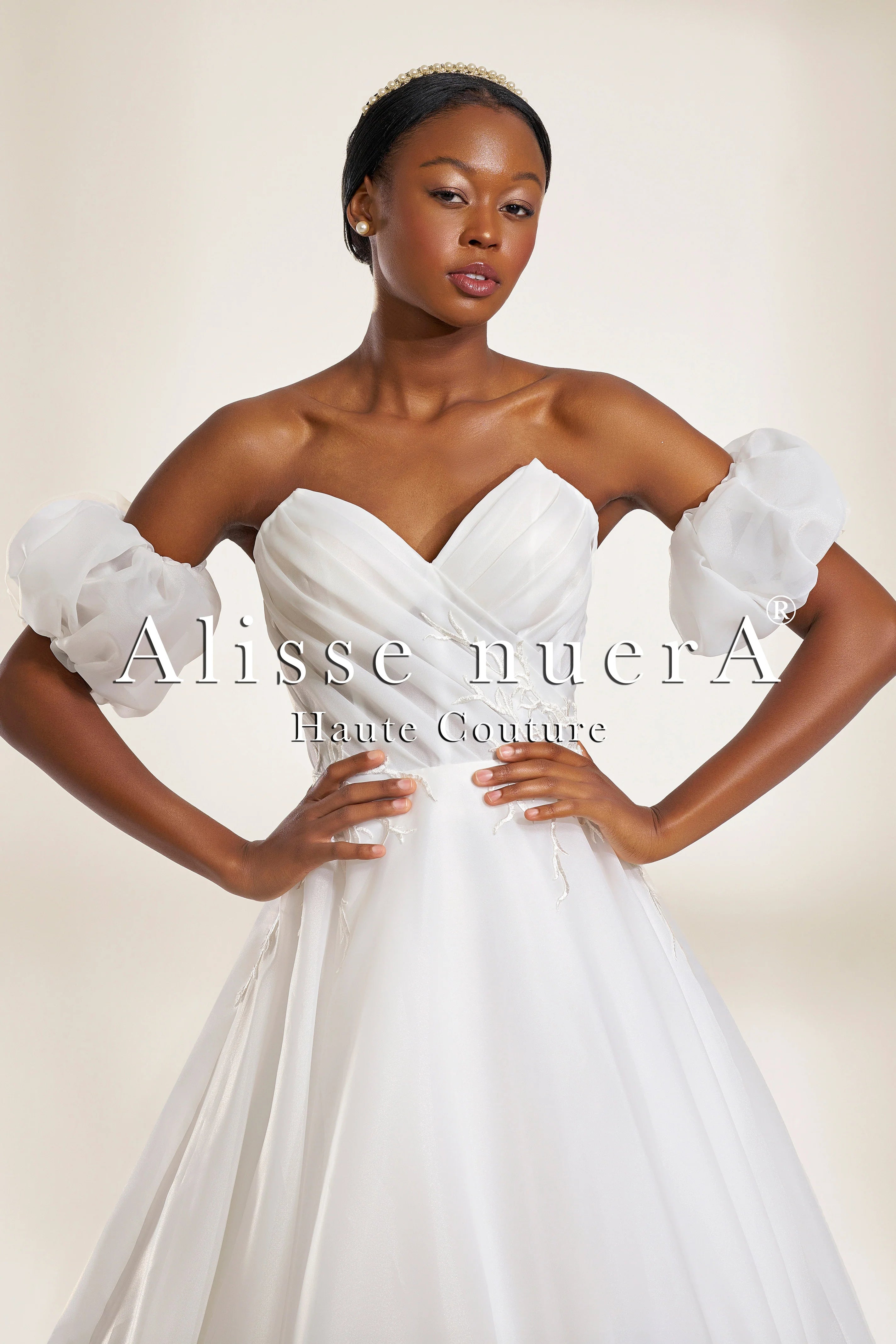 Organza A-Line Wedding Dress with Detachable Puff Sleeves and Lace Details - Alisse Bridal White / Organza / 34 Organza A-Line Wedding Dress with Detachable Puff Sleeves and Lace Details - Alisse Bridal White / Organza / 34