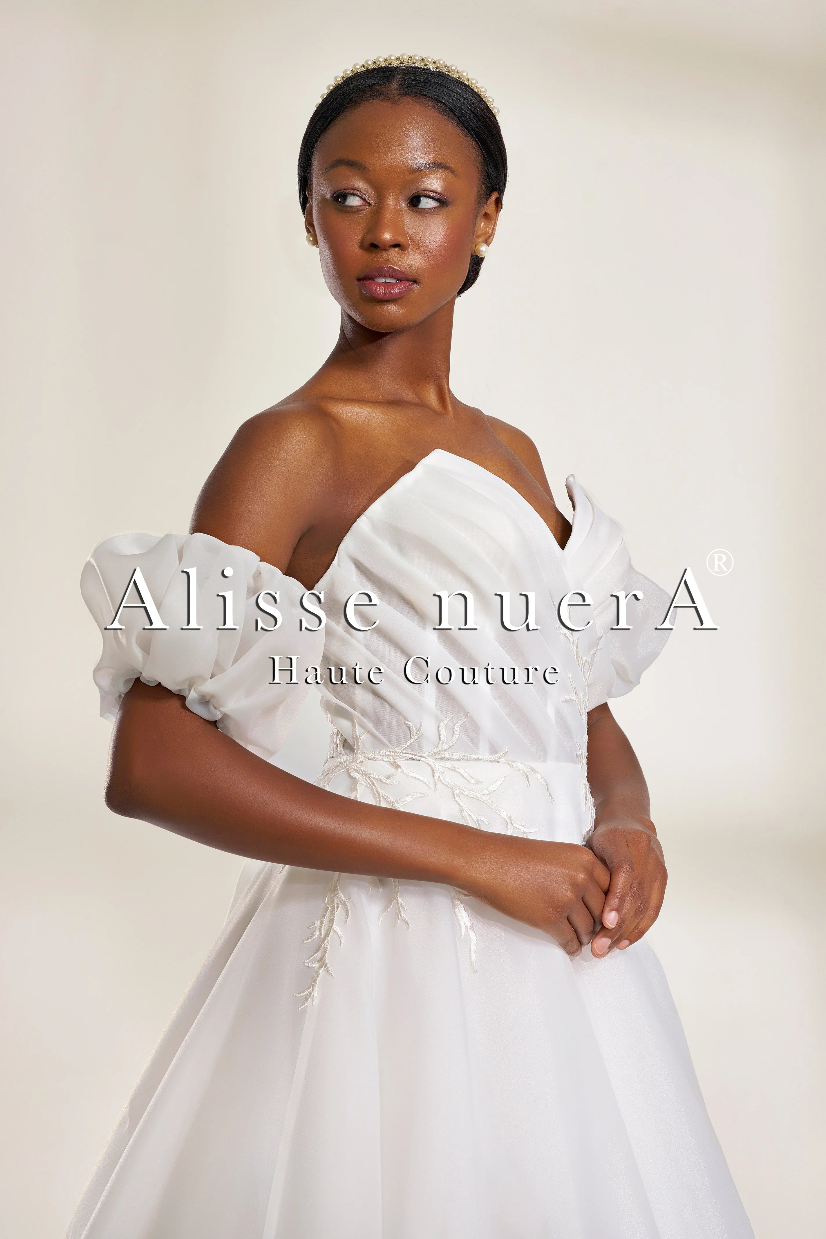 Organza A-Line Wedding Dress with Detachable Puff Sleeves and Lace Details - Alisse Bridal White / Organza / 34 Organza A-Line Wedding Dress with Detachable Puff Sleeves and Lace Details - Alisse Bridal White / Organza / 34