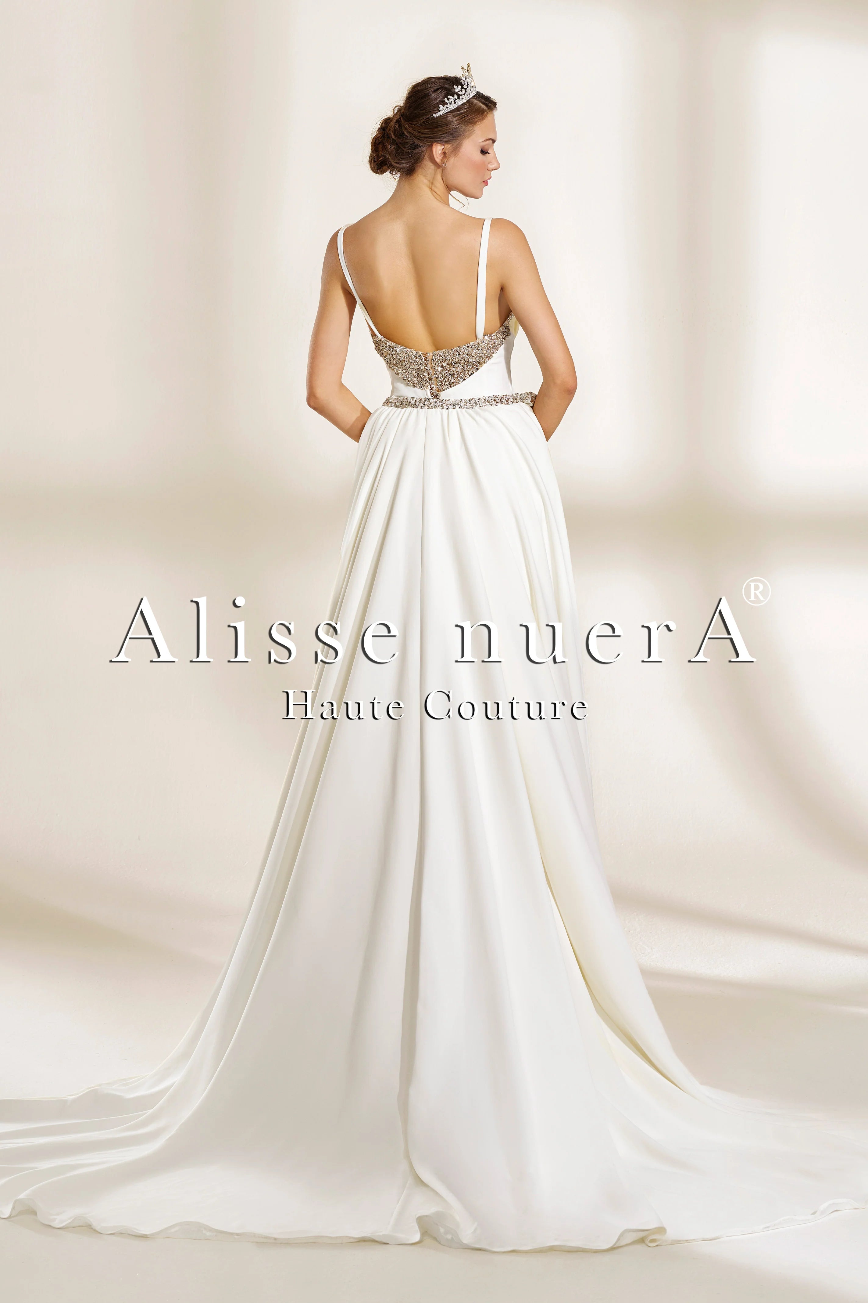 Satin Peplum Wedding Dress with Crystal-Embellished Ribbon Belt Satin Peplum Wedding Dress with Crystal-Embellished Ribbon Belt
