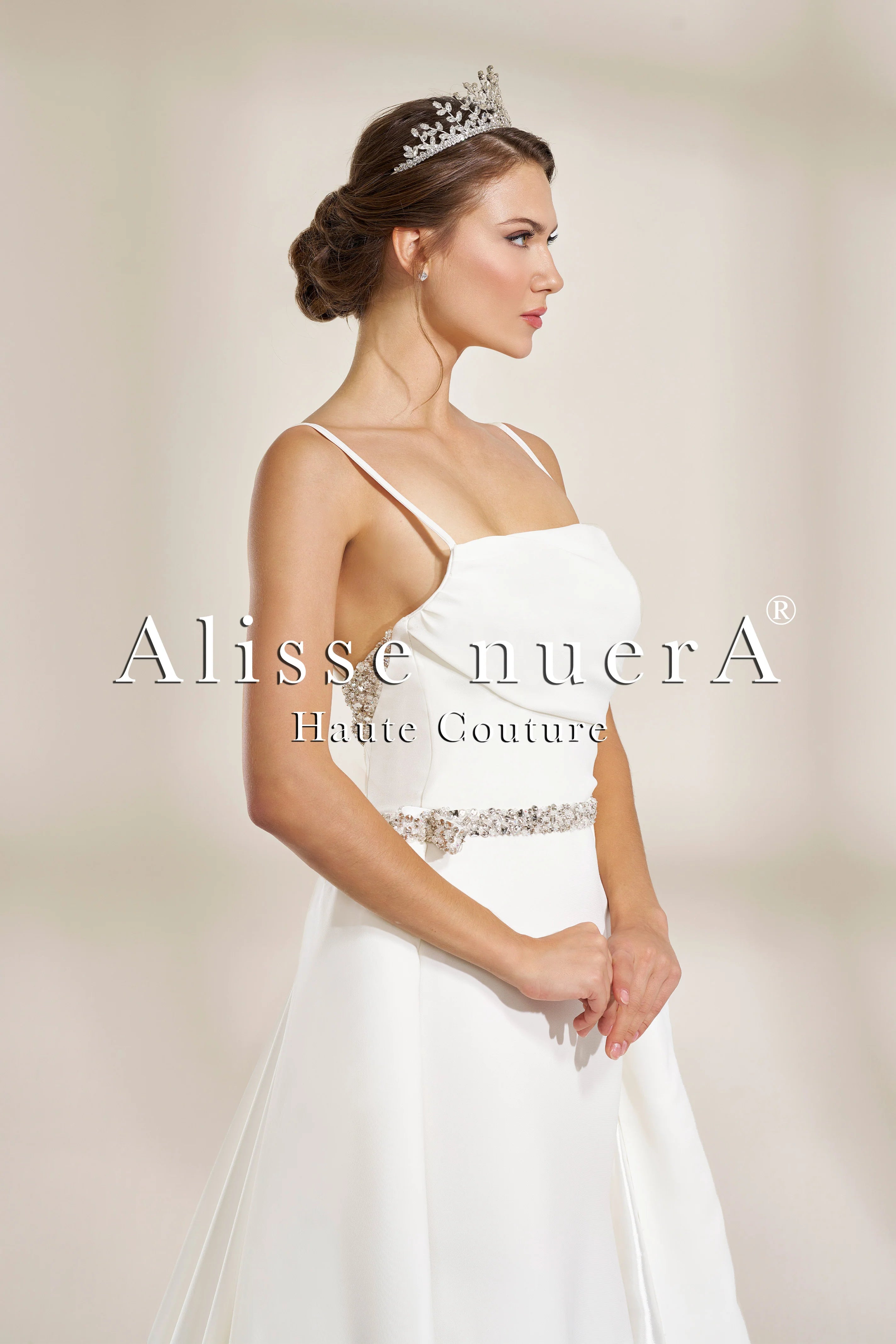 Satin Peplum Wedding Dress with Crystal-Embellished Ribbon Belt - Alisse Bridal White / French Lace / 30 Satin Peplum Wedding Dress with Crystal-Embellished Ribbon Belt - Alisse Bridal White / French Lace / 30