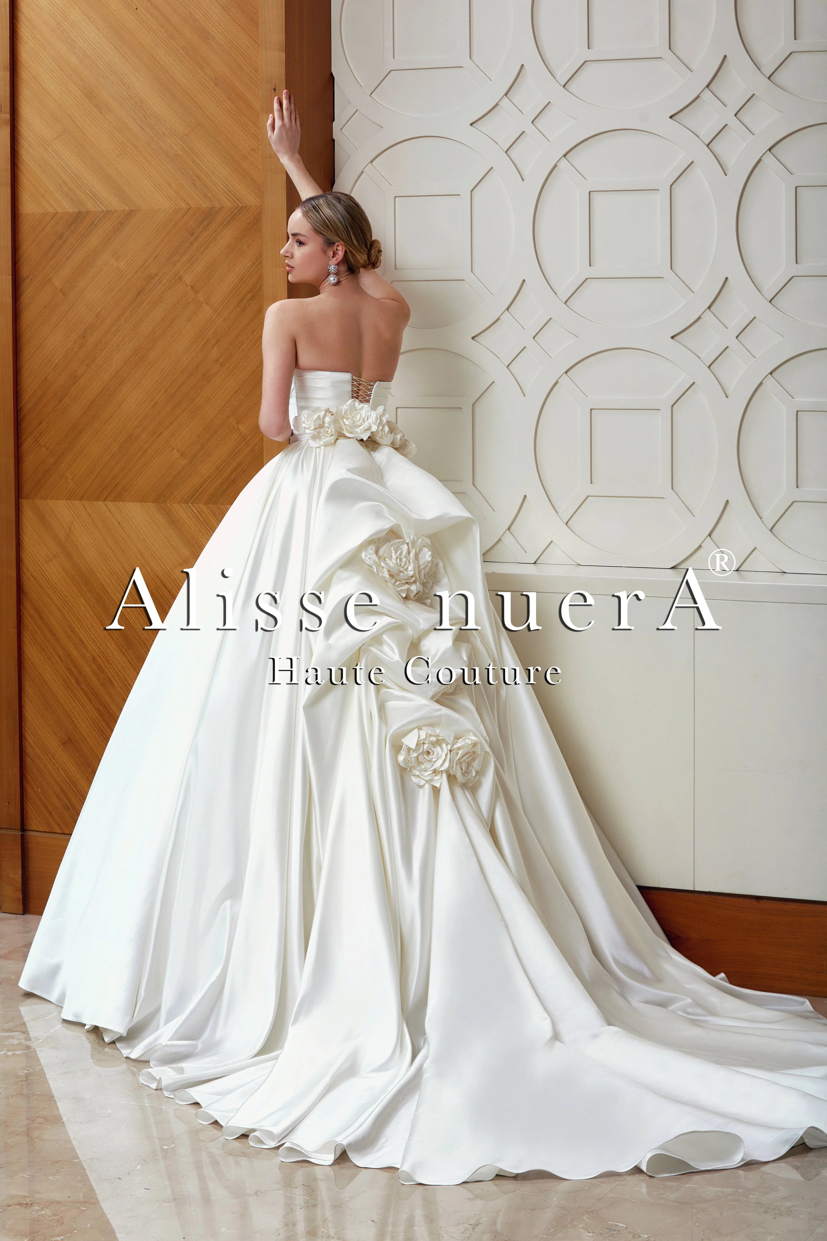 Silk Satin Strapless A-Line Wedding Dress with Back and Train Details - Alisse Bridal White / Satin / 30 Silk Satin Strapless A-Line Wedding Dress with Back and Train Details - Alisse Bridal White / Satin / 30