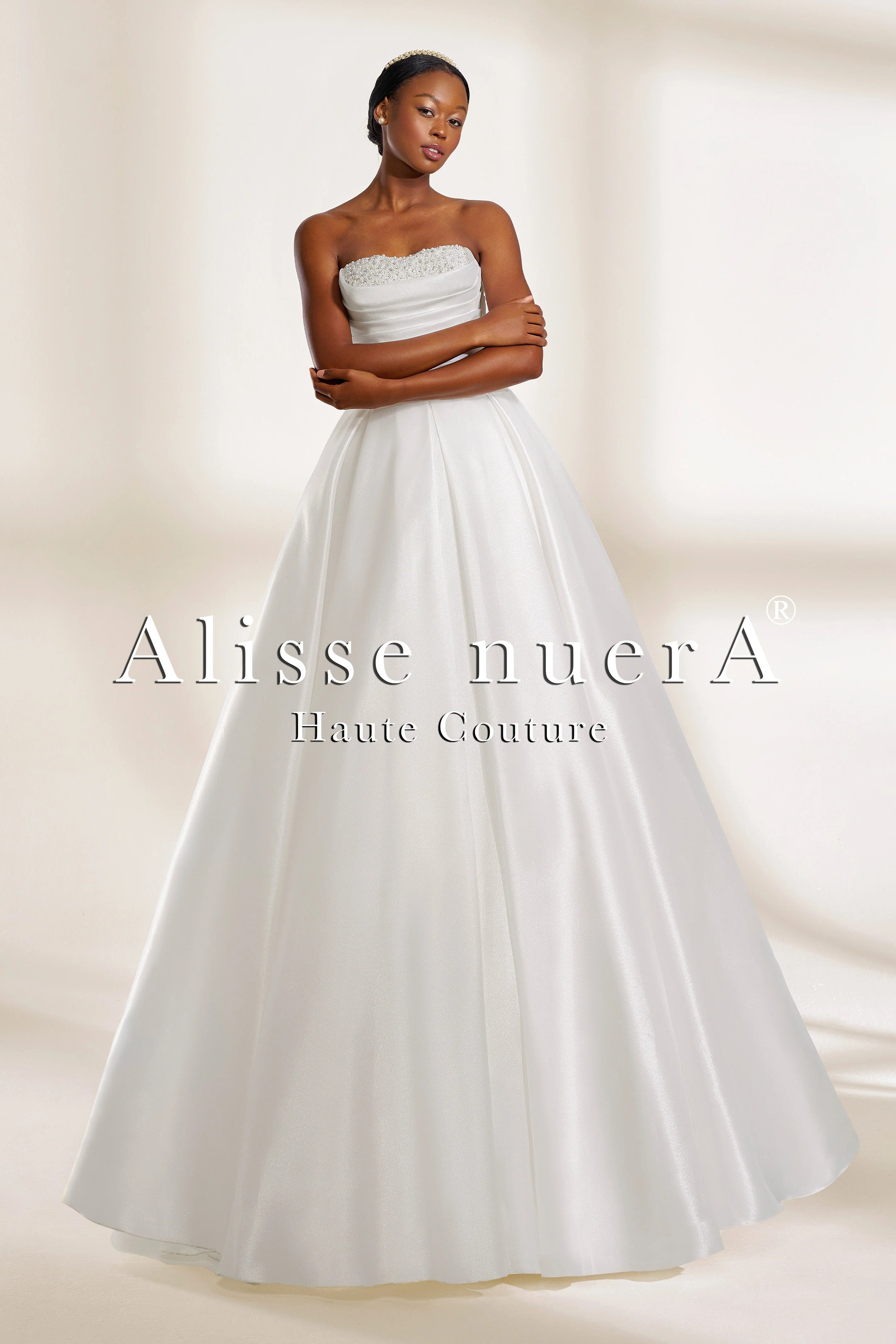 Strapless Straight-Neck Organza Ball Gown Wedding Dress with Beaded Neckline - Alisse Bridal White / Organza / 32 Strapless Straight-Neck Organza Ball Gown Wedding Dress with Beaded Neckline - Alisse Bridal White / Organza / 32