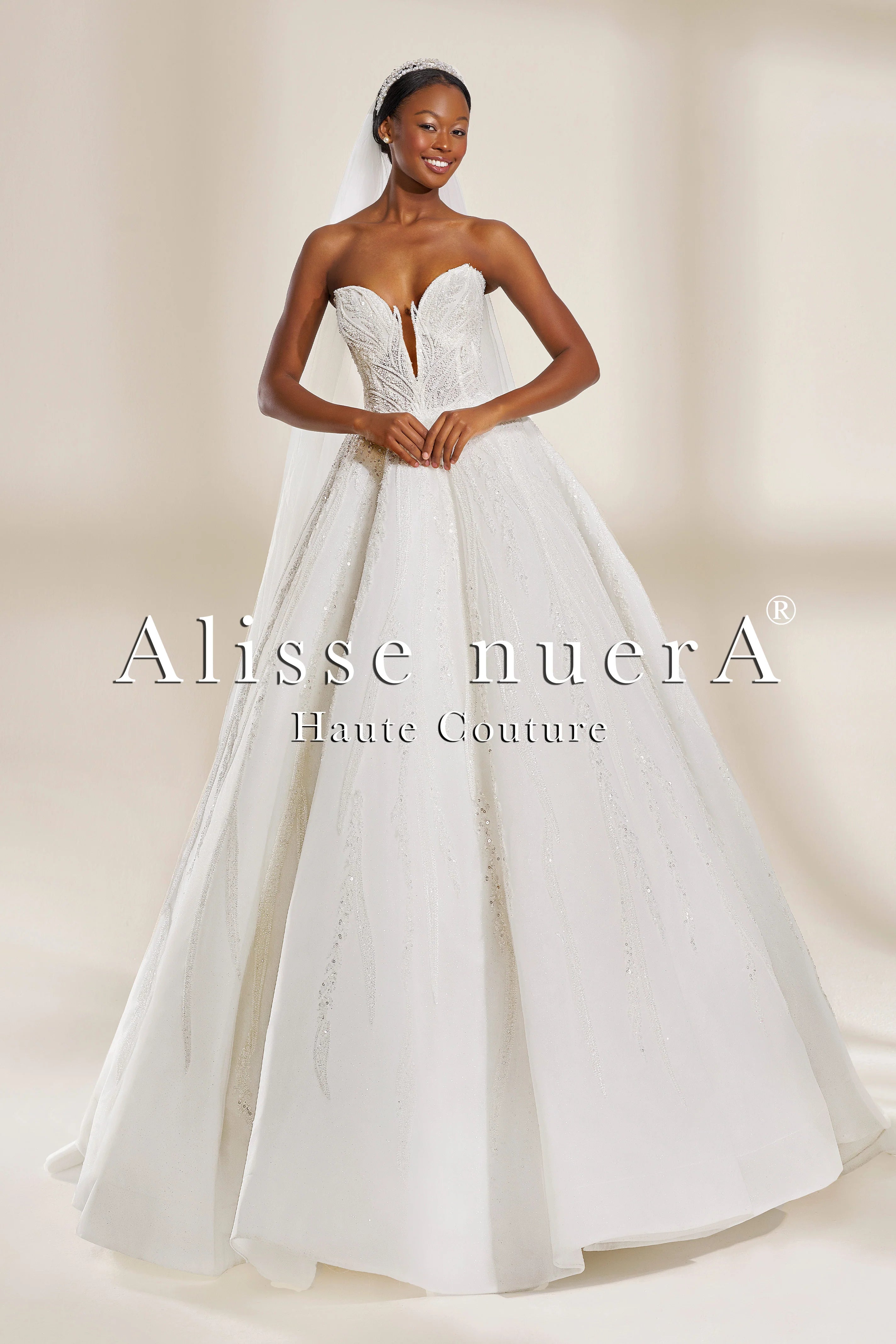 Strapless Sweetheart Neckline A-Line Wedding Dress with Sparkling Embroidered Lace - Alisse Bridal White / Lace / 18 Strapless Sweetheart Neckline A-Line Wedding Dress with Sparkling Embroidered Lace - Alisse Bridal White / Lace / 18