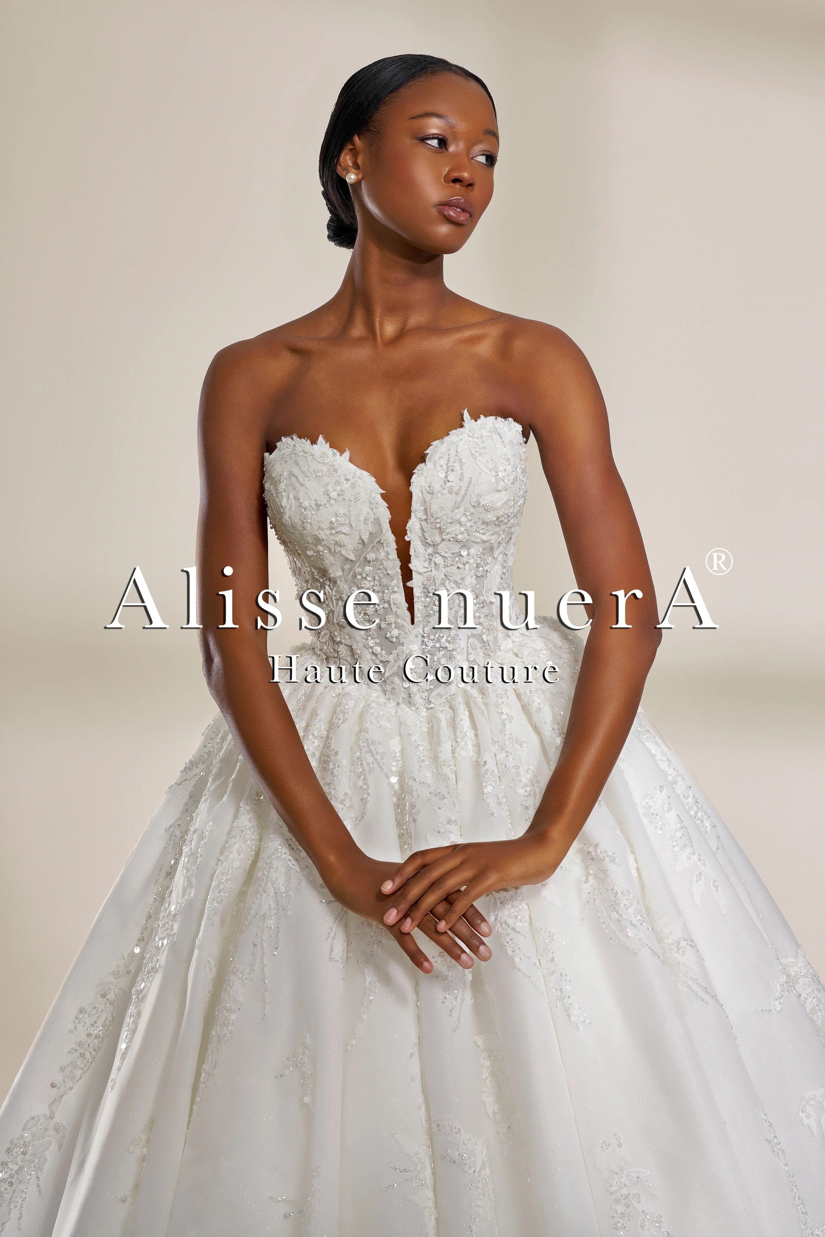 Strapless Sweetheart Neckline Off-White Lace Ball Gown Wedding Dress - Alisse Bridal - Alisse Bridal White / Lace / 8 Strapless Sweetheart Neckline Off-White Lace Ball Gown Wedding Dress - Alisse Bridal - Alisse Bridal White / Lace / 8