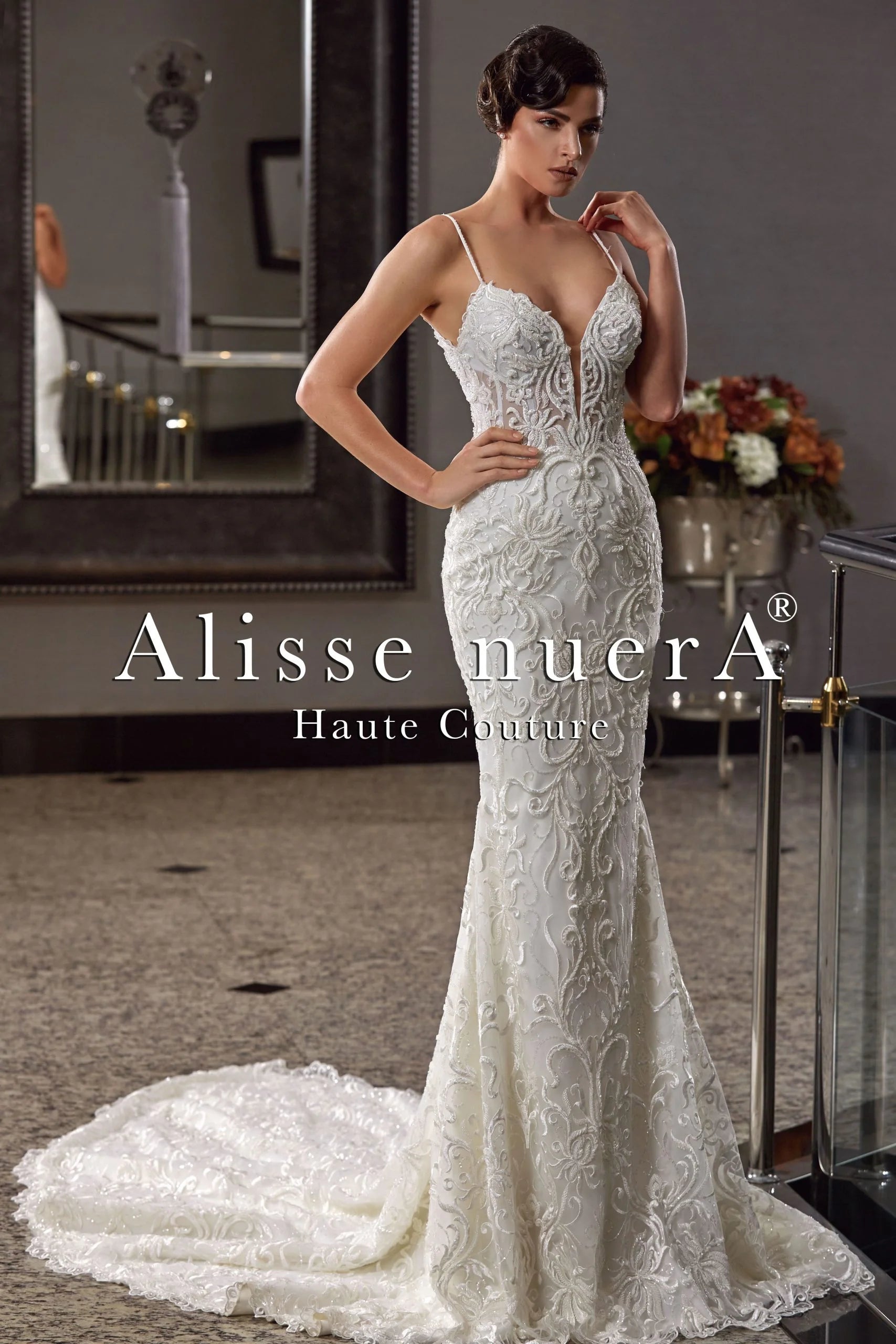 2 in 1 wedding dress Custom Made Elegant One-Shoulder Mermaid while the elegant Glitter Lace Layered Overskirt 2-in-1