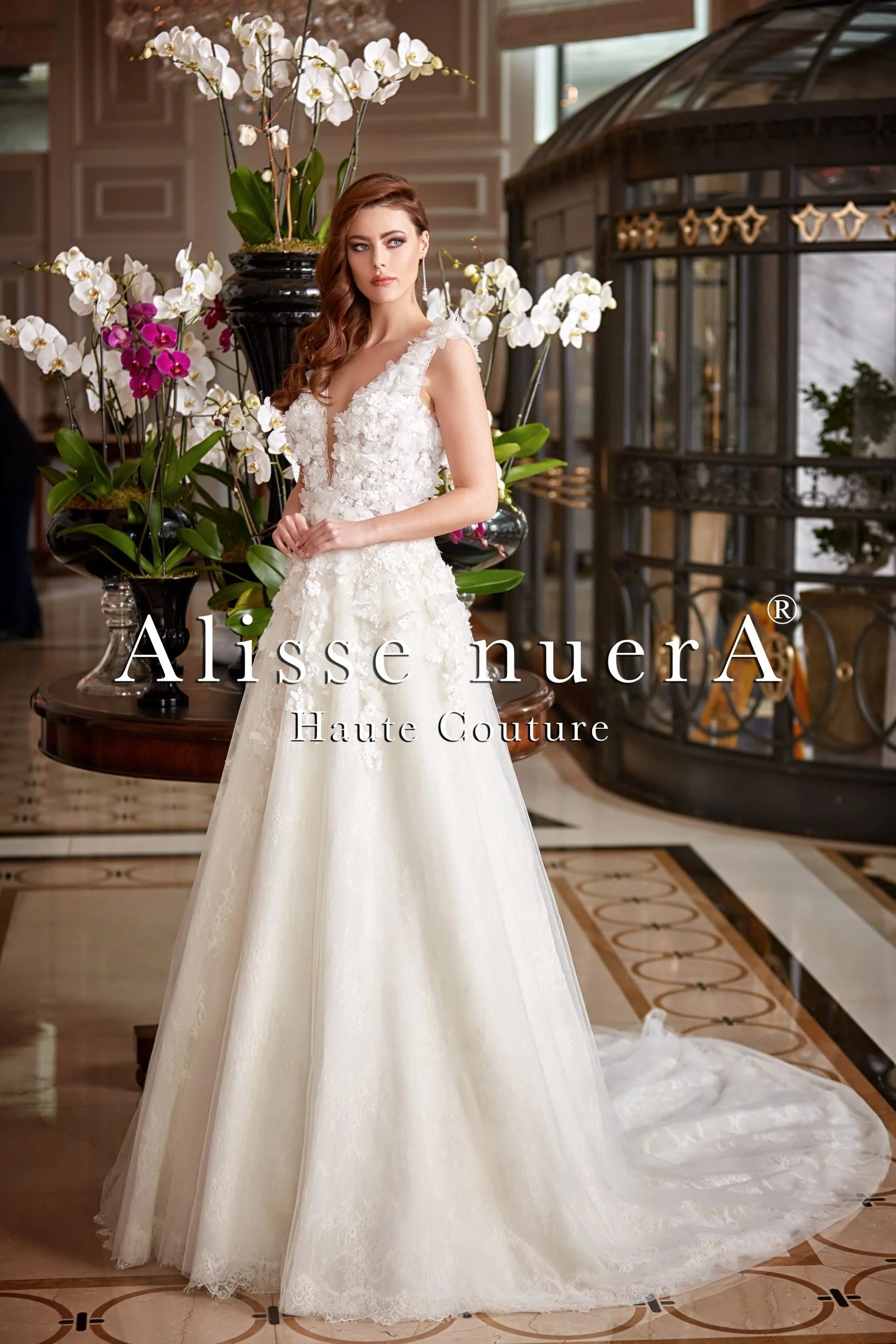 3D Floral Appliqued Thick Strap A-line Off White Bridal Dress - Alisse Bridal Off White / Tulle - 3D Lace / 14 3D Floral Appliqued Thick Strap A-line Off White Bridal Dress - Alisse Bridal Off White / Tulle - 3D Lace / 14