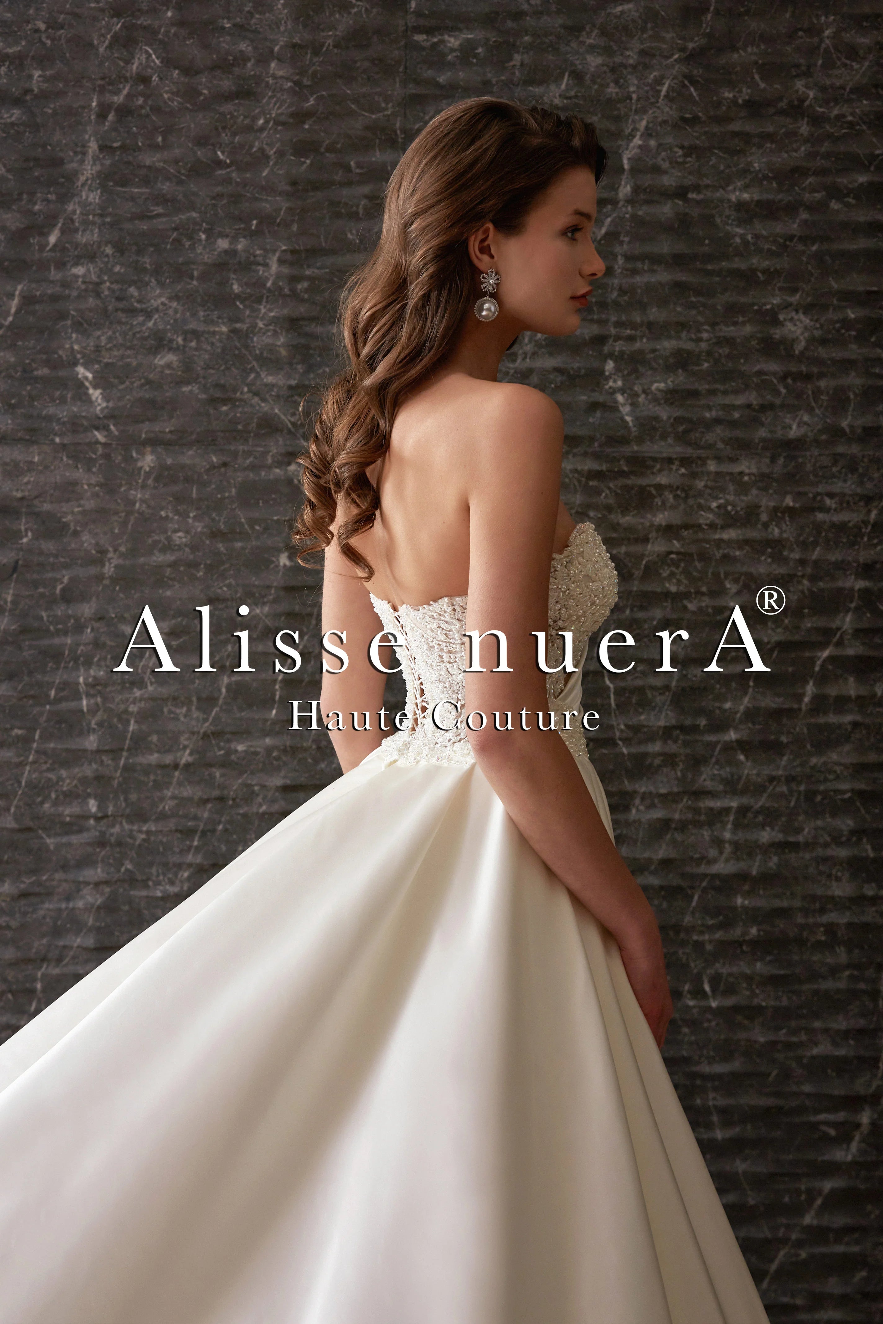 Asymmetrical Cut Draped Wedding Dress Transparent Lace Fit & Flare - Alisse Bridal Ivory / Lace / Satin / 16 Asymmetrical Cut Draped Wedding Dress Transparent Lace Fit & Flare - Alisse Bridal Ivory / Lace / Satin / 16