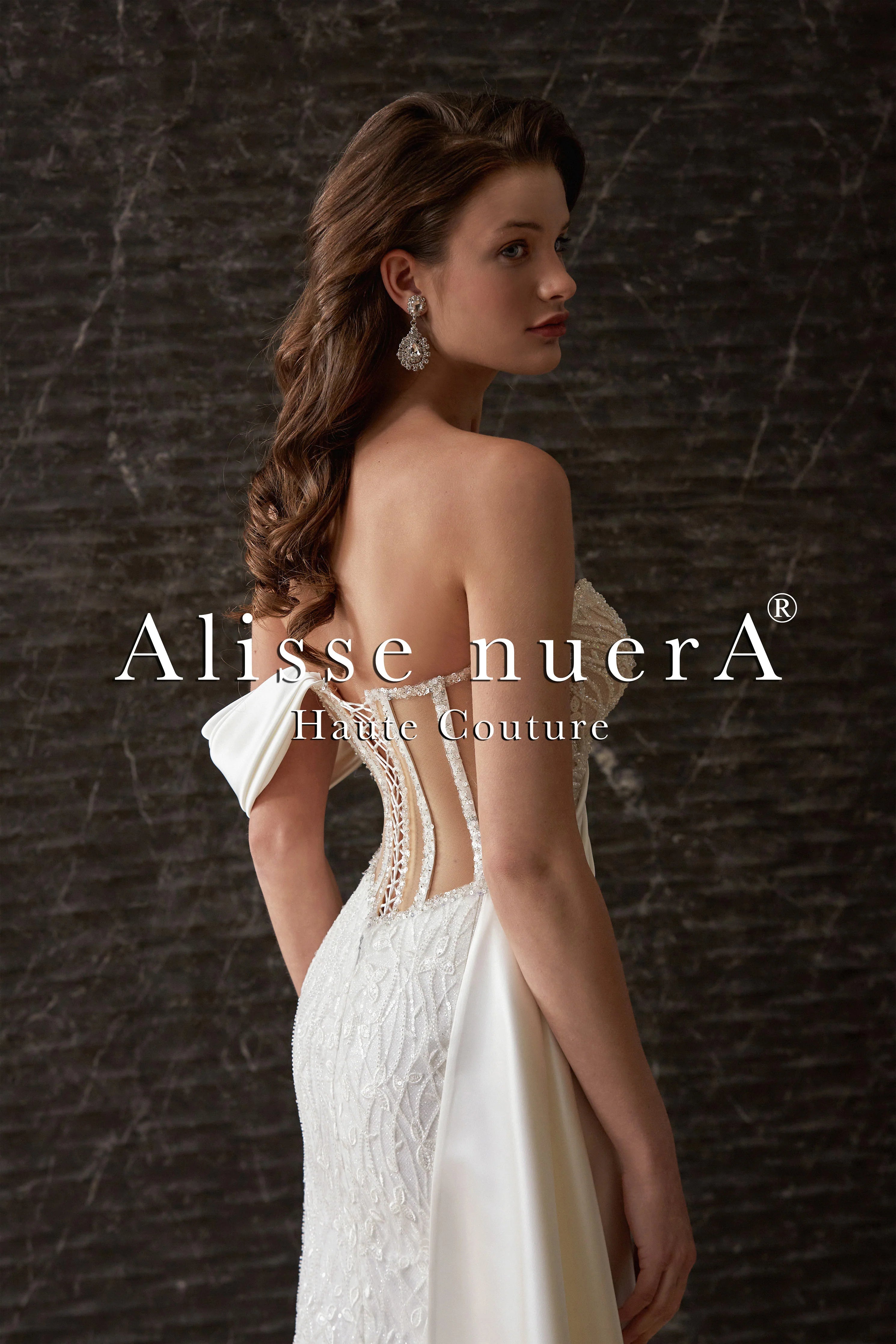 Asymmetrical Satin Draped Corset Back Sheath Bridal Dress with Detachable Satin Train - Alisse Bridal Ivory / Lace - Satin / 18 Asymmetrical Satin Draped Corset Back Sheath Bridal Dress with Detachable Satin Train - Alisse Bridal Ivory / Lace - Satin / 18