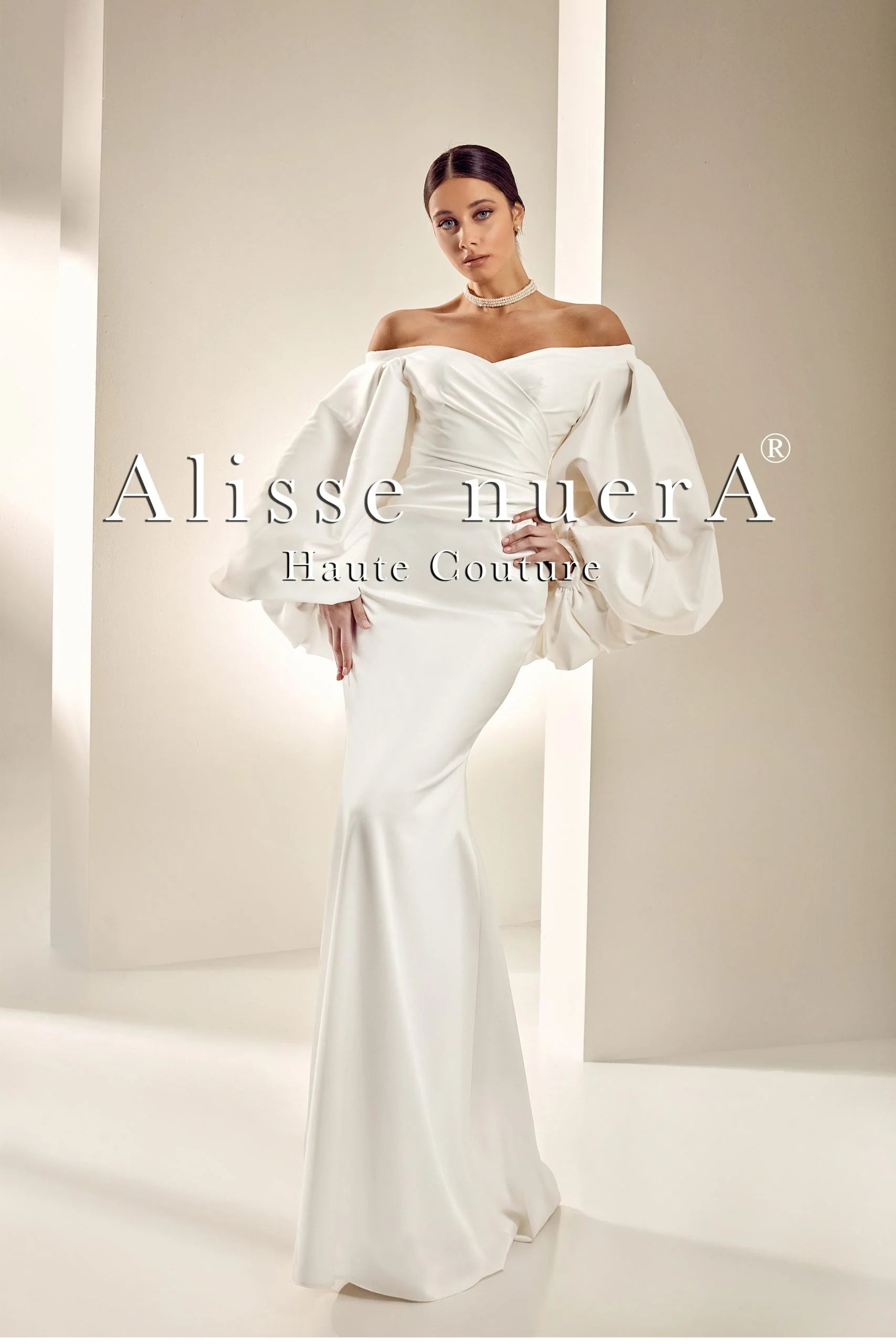 Boat Neck Puff Sleeve Satin Simple Wedding Ceremony Gown Boat Neck Puff Sleeve Satin Simple Wedding Ceremony Gown