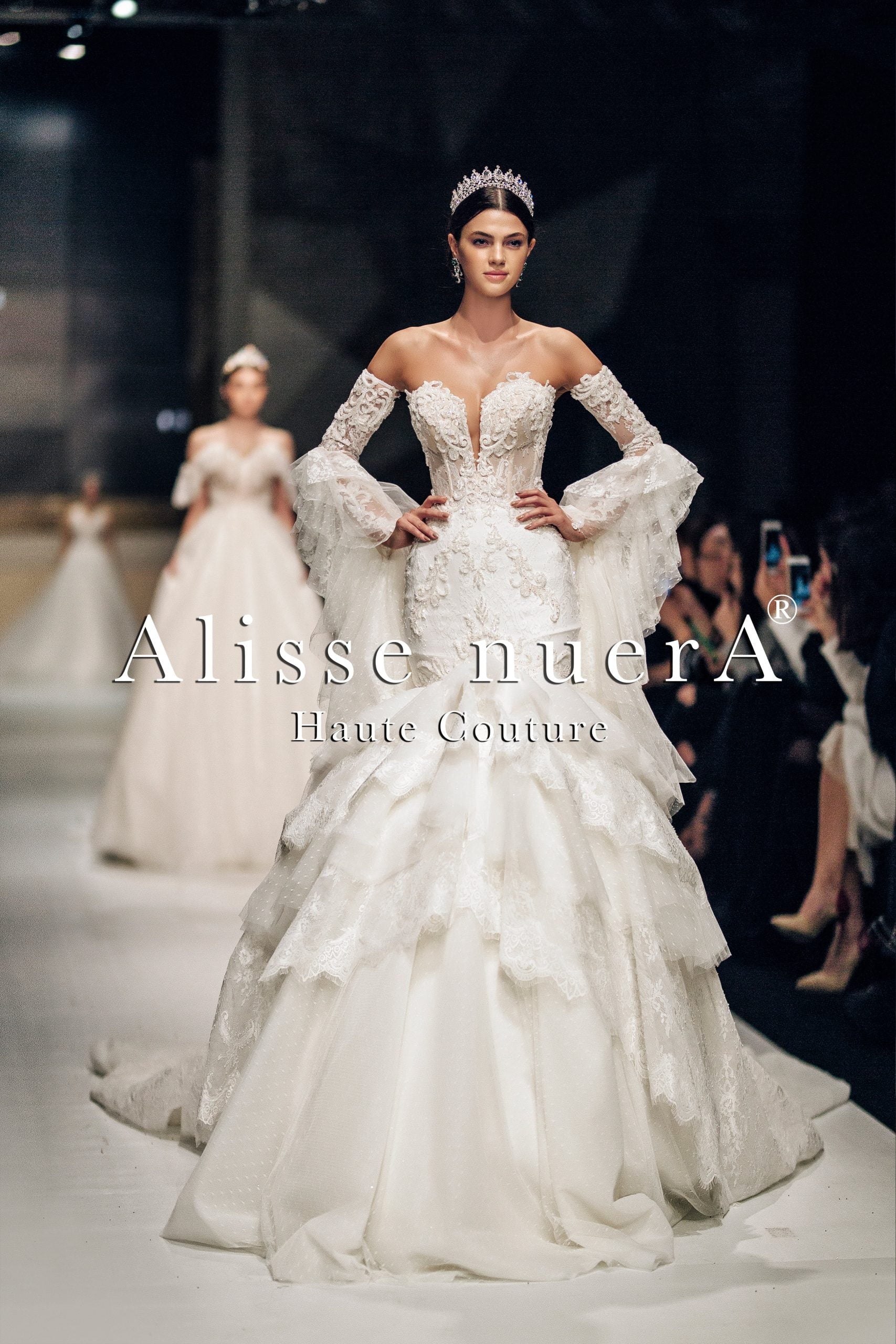 Corset Bust Lace Wedding Dress with Layered Trumpet Skirt and