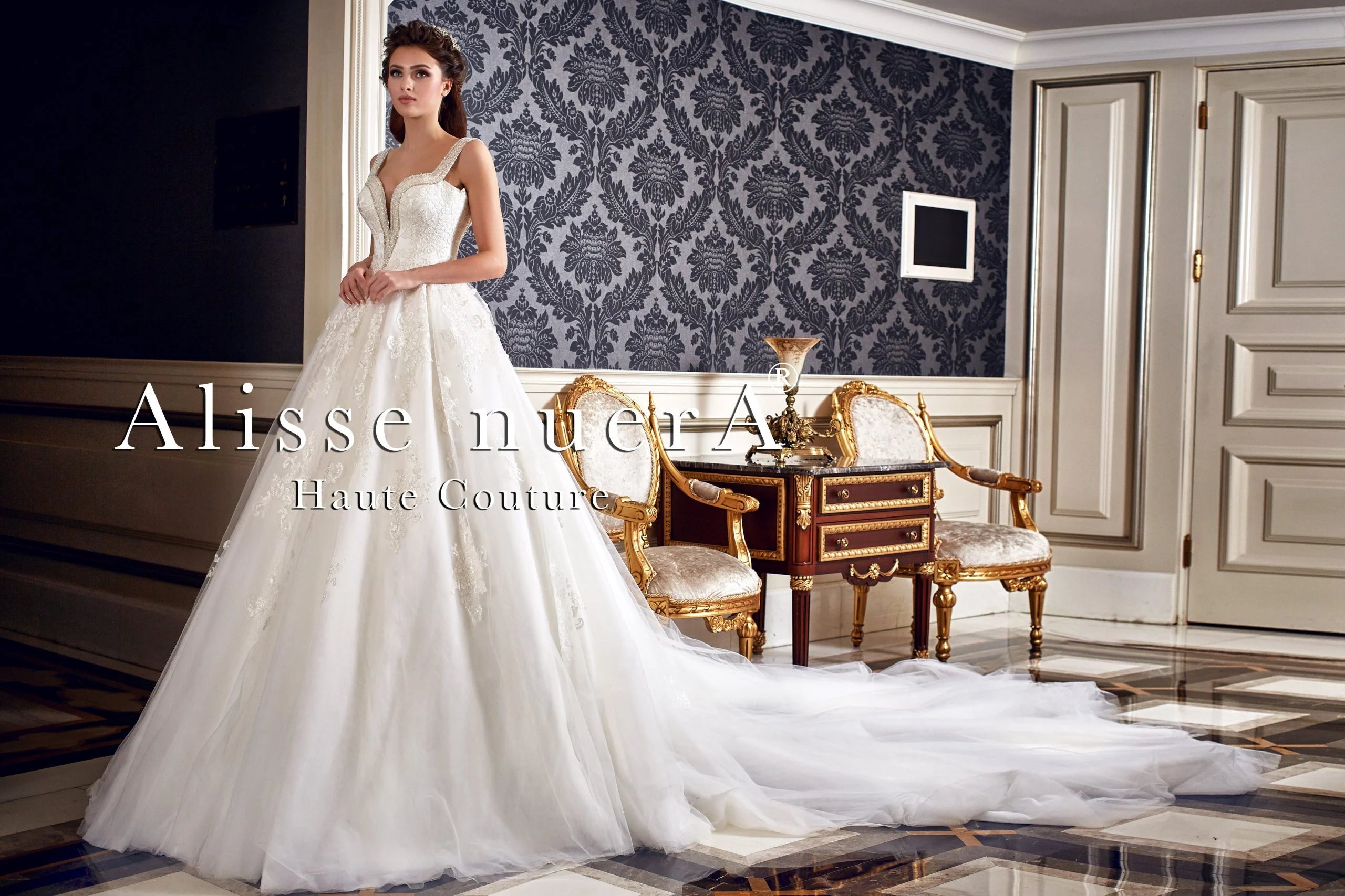Crystals Embroidered Sparkling Square Neck A Line Wedding Gown - Alisse Bridal Crystals Embroidered Sparkling Square Neck A Line Wedding Gown - Alisse Bridal