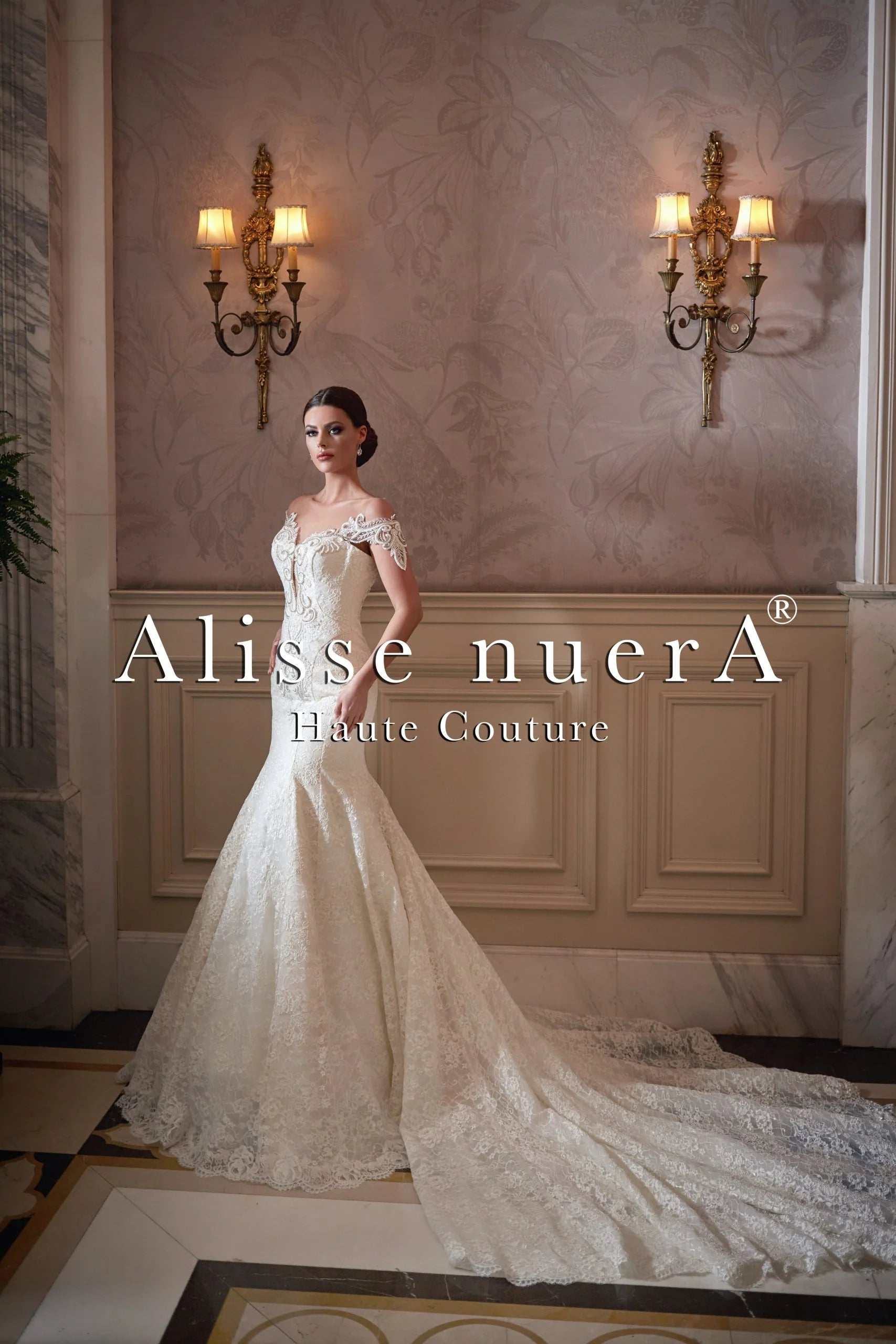 Embroidered Off the Shoulder Wedding Dress with Pearl Button Down Back - Alisse Bridal Ivory / Lace Silk / 30 Embroidered Off the Shoulder Wedding Dress with Pearl Button Down Back - Alisse Bridal Ivory / Lace Silk / 30
