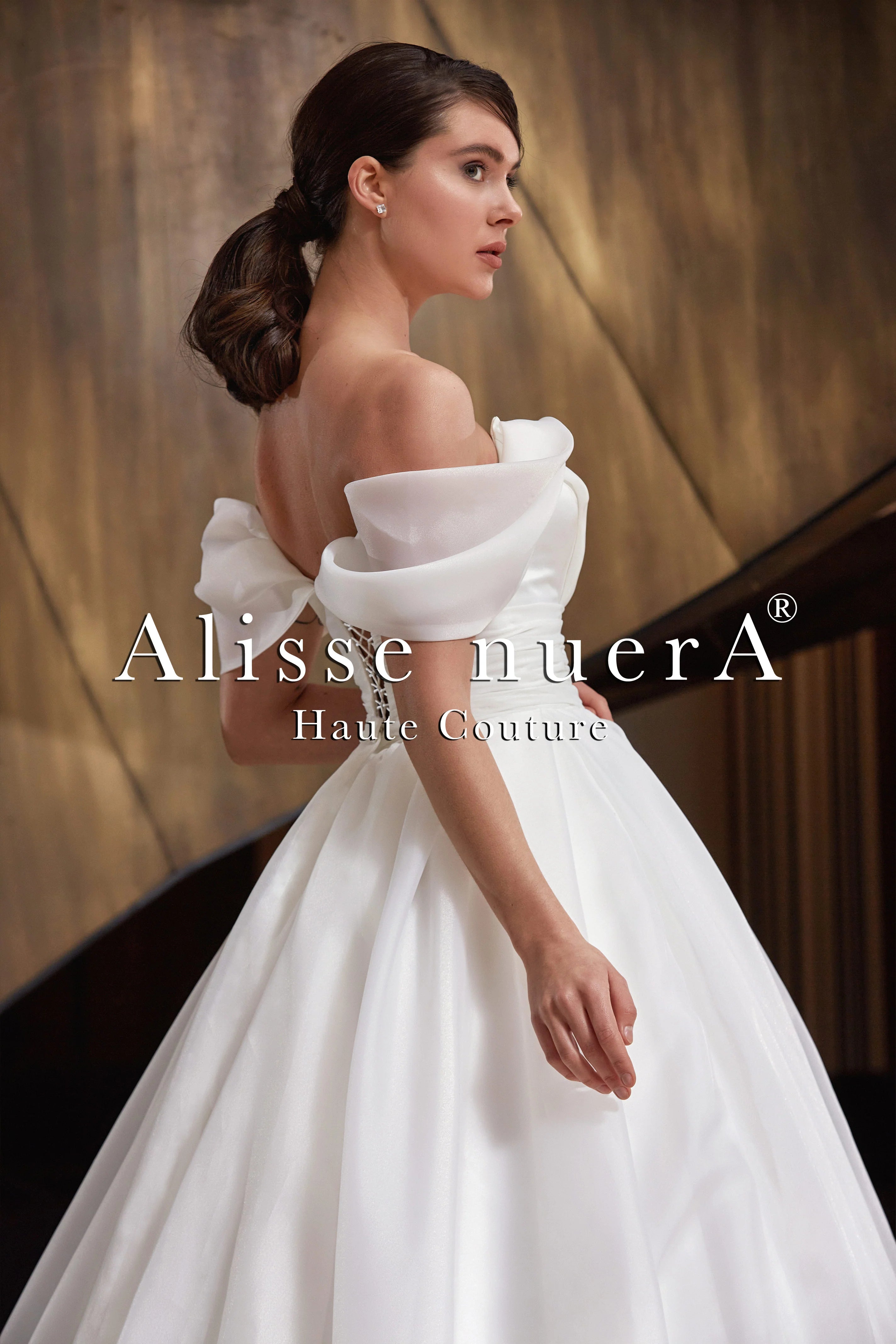 Empire Waist Organza Ballroom Wedding Gown with Swag Sleeve - Alisse Bridal Off White / Organza / 10 Empire Waist Organza Ballroom Wedding Gown with Swag Sleeve - Alisse Bridal Off White / Organza / 10