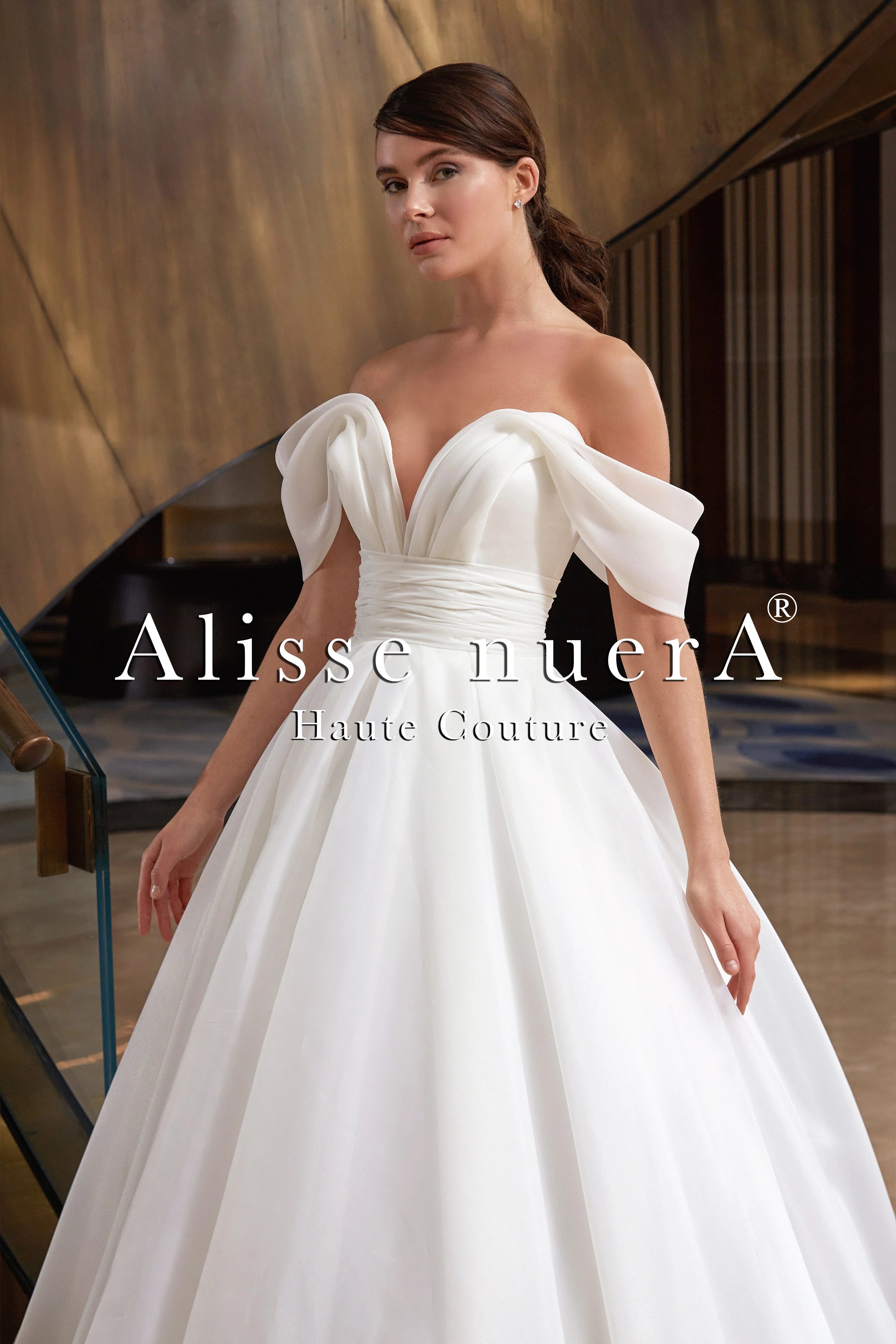 Empire Waist Organza Ballroom Wedding Gown with Swag Sleeve - Alisse Bridal Off White / Organza / 10 Empire Waist Organza Ballroom Wedding Gown with Swag Sleeve - Alisse Bridal Off White / Organza / 10
