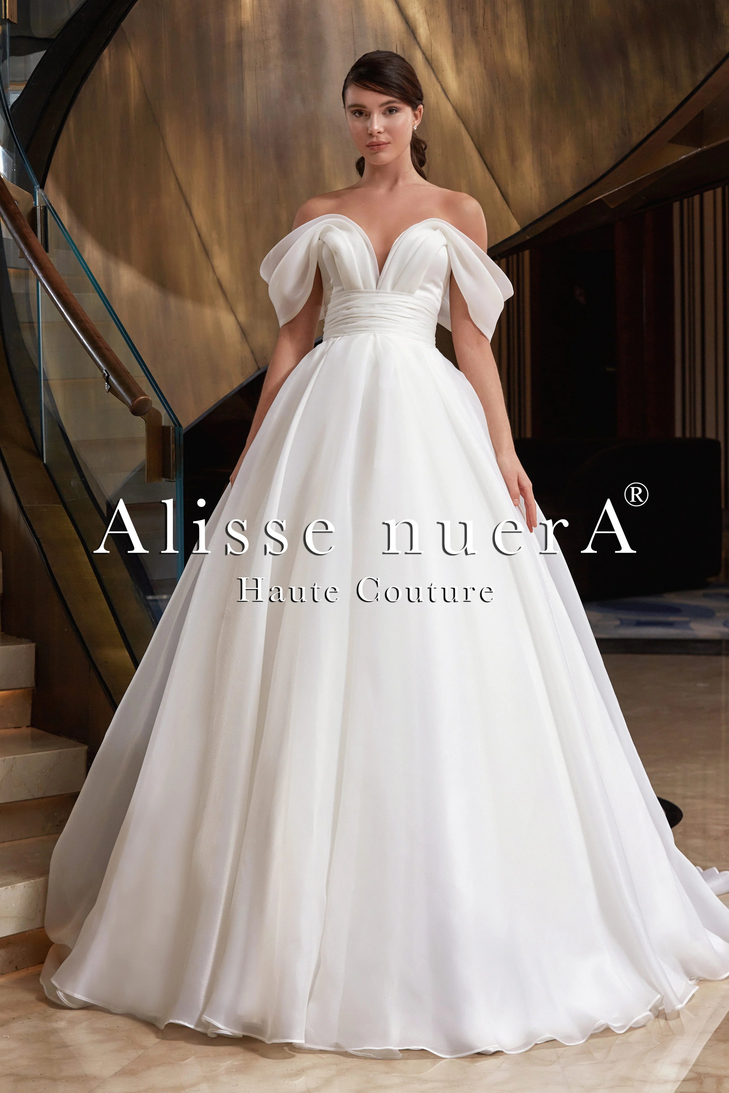 Empire Waist Organza Ballroom Wedding Gown with Swag Sleeve - Alisse Bridal Off White / Organza / 10 Empire Waist Organza Ballroom Wedding Gown with Swag Sleeve - Alisse Bridal Off White / Organza / 10
