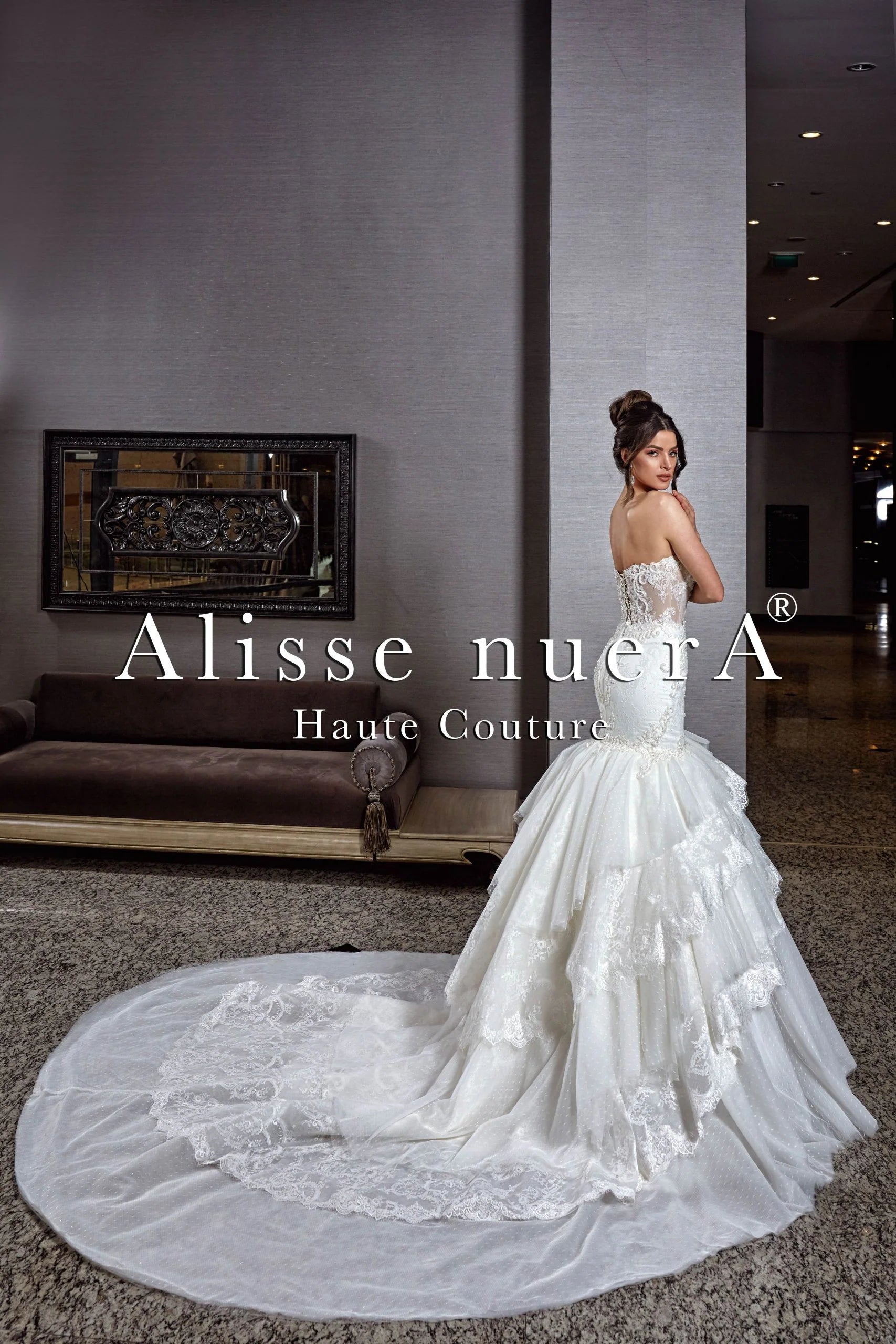 Flamenco Wedding Gown with Layered Trumpet Skirt and Detachable Layered Flare Sleeves - Alisse Bridal Off White / Lace / 8 Flamenco Wedding Gown with Layered Trumpet Skirt and Detachable Layered Flare Sleeves - Alisse Bridal Off White / Lace / 8