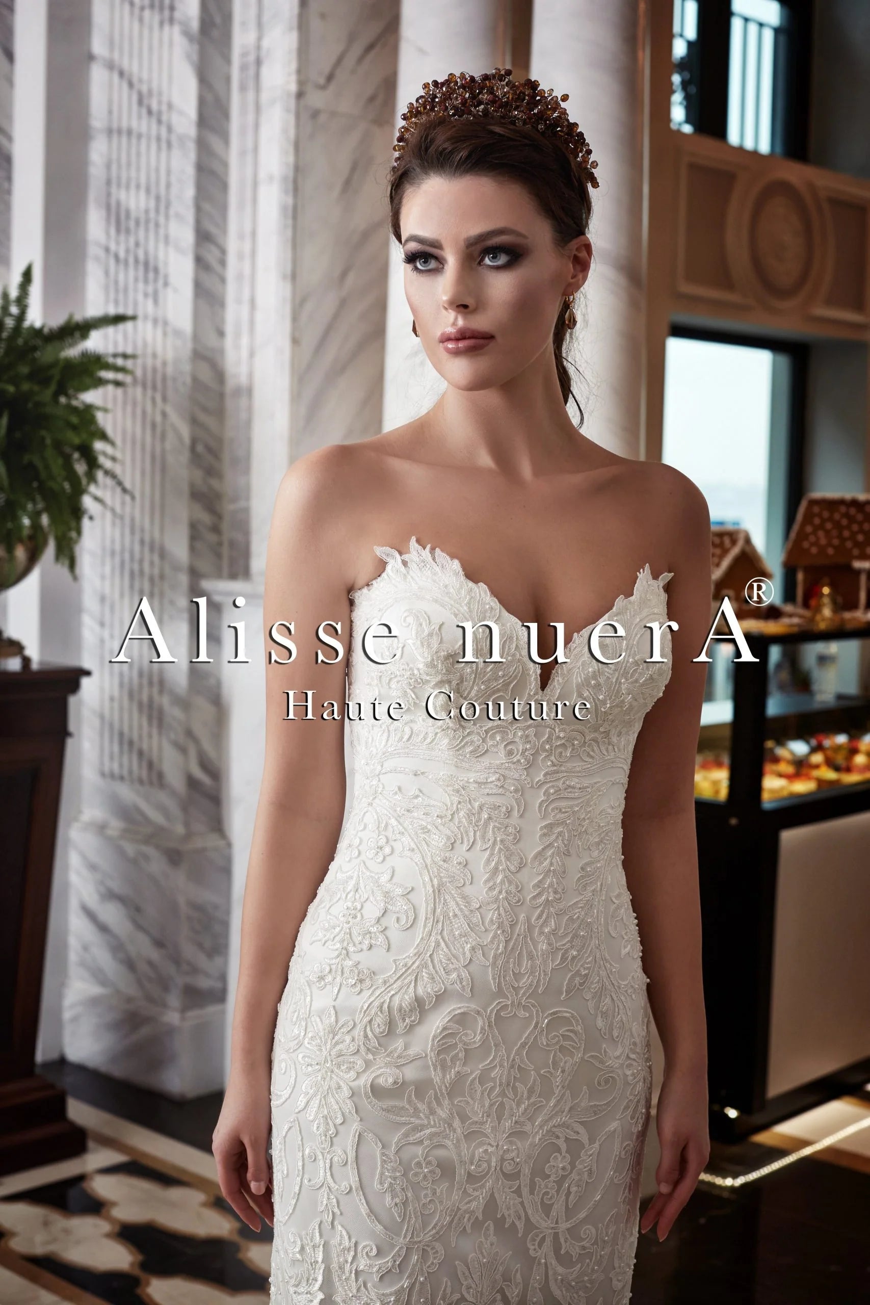 French Lace Sheath Wedding Dress with Removable Tulle Overskirt - Alisse Bridal Off White / Tulle - Lace / 10 French Lace Sheath Wedding Dress with Removable Tulle Overskirt - Alisse Bridal Off White / Tulle - Lace / 10