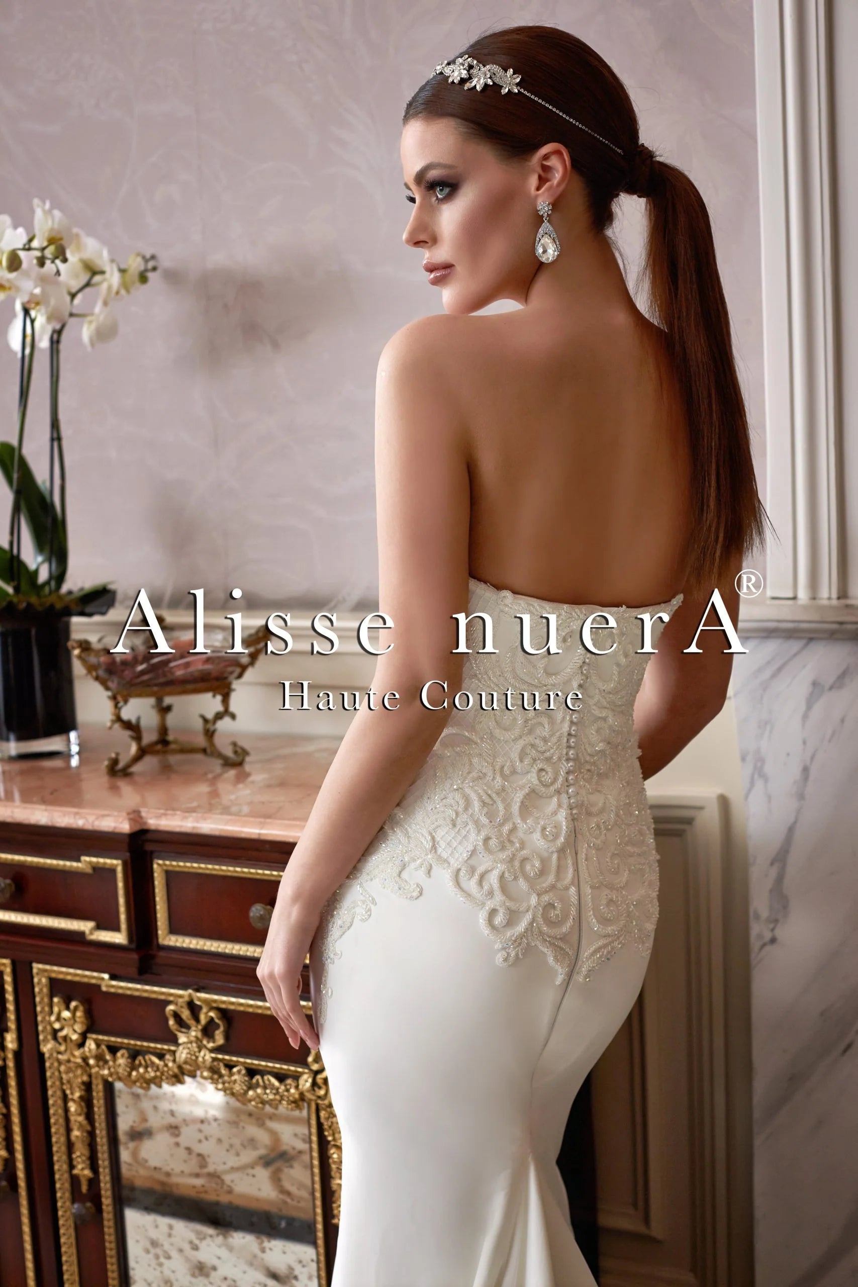 Greek Goddess Style Bridal Gown with Floor Length Detachable Chiffon Sleeve - Alisse Bridal Off White / Lace - Satin / 24 Greek Goddess Style Bridal Gown with Floor Length Detachable Chiffon Sleeve - Alisse Bridal Off White / Lace - Satin / 24