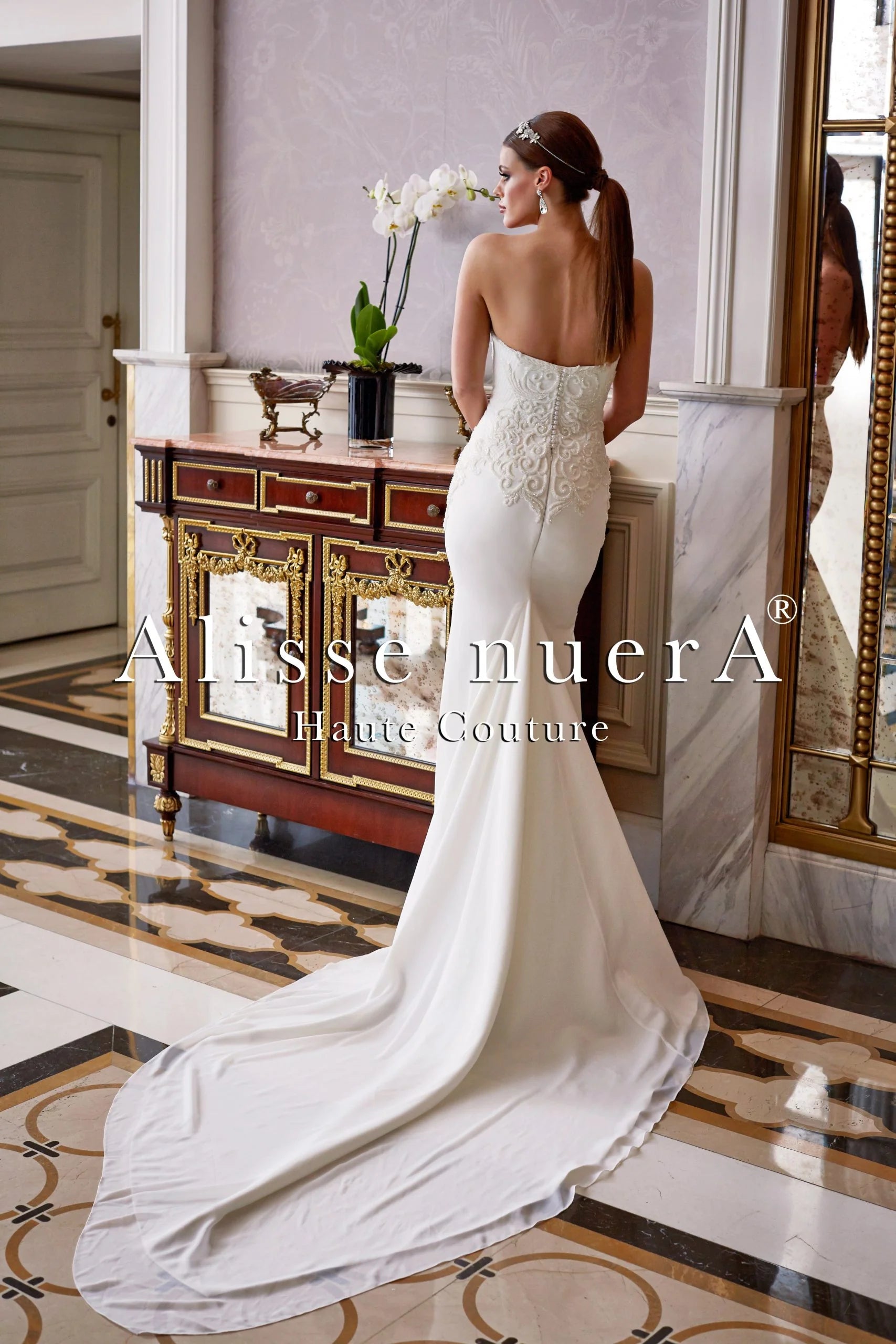 backless grecian style wedding dress Greek Goddess Bridal Gown with Floor Length Detachable Chiffon Sleeve - Alisse Bridal Off White / Lace this double layered gown illusion back Vintage 90s White Dress Color:Royal*