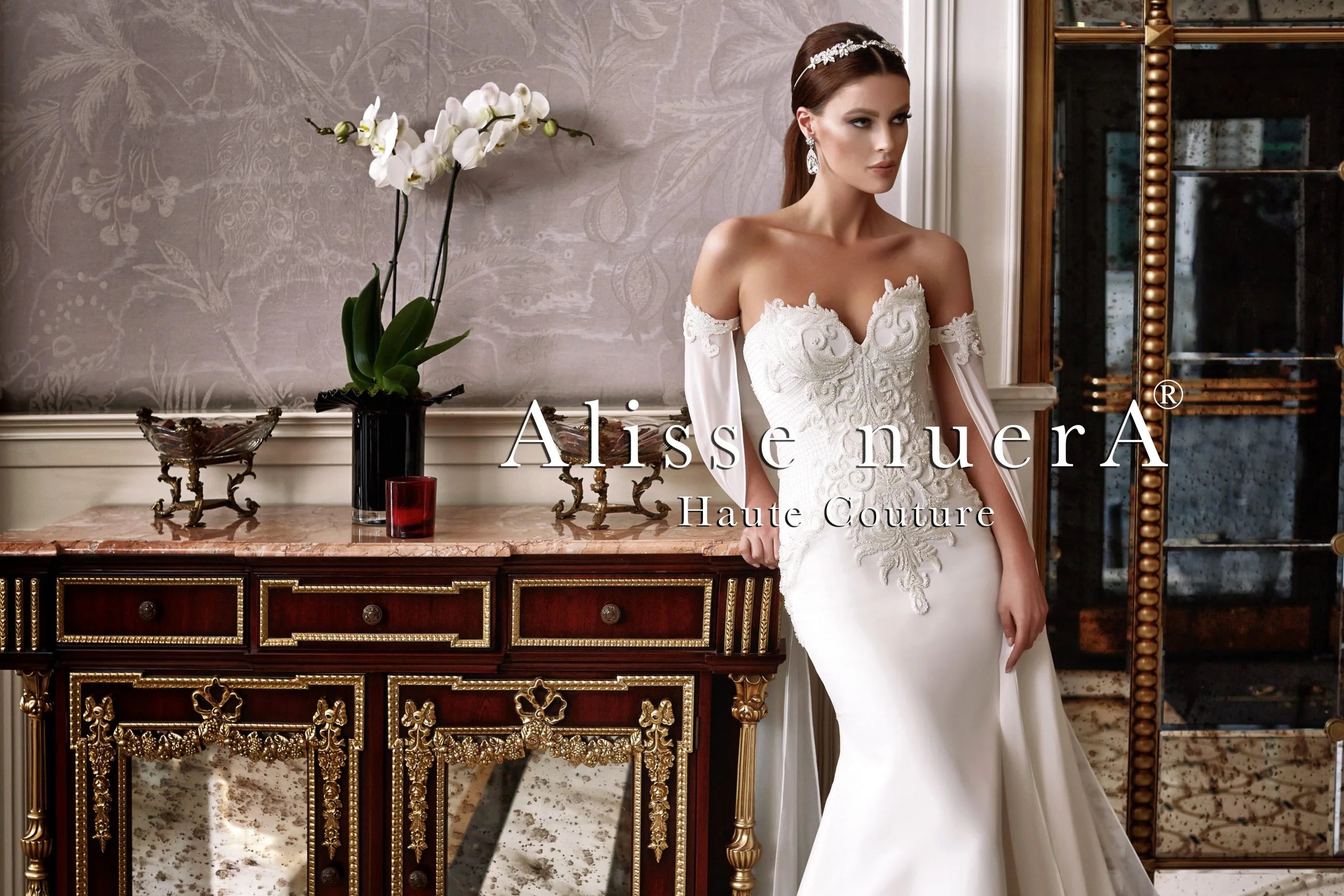 Greek Goddess Style Bridal Gown with Floor Length Detachable Chiffon Sleeve - Alisse Bridal Off White / Lace - Satin / 24 Greek Goddess Style Bridal Gown with Floor Length Detachable Chiffon Sleeve - Alisse Bridal Off White / Lace - Satin / 24