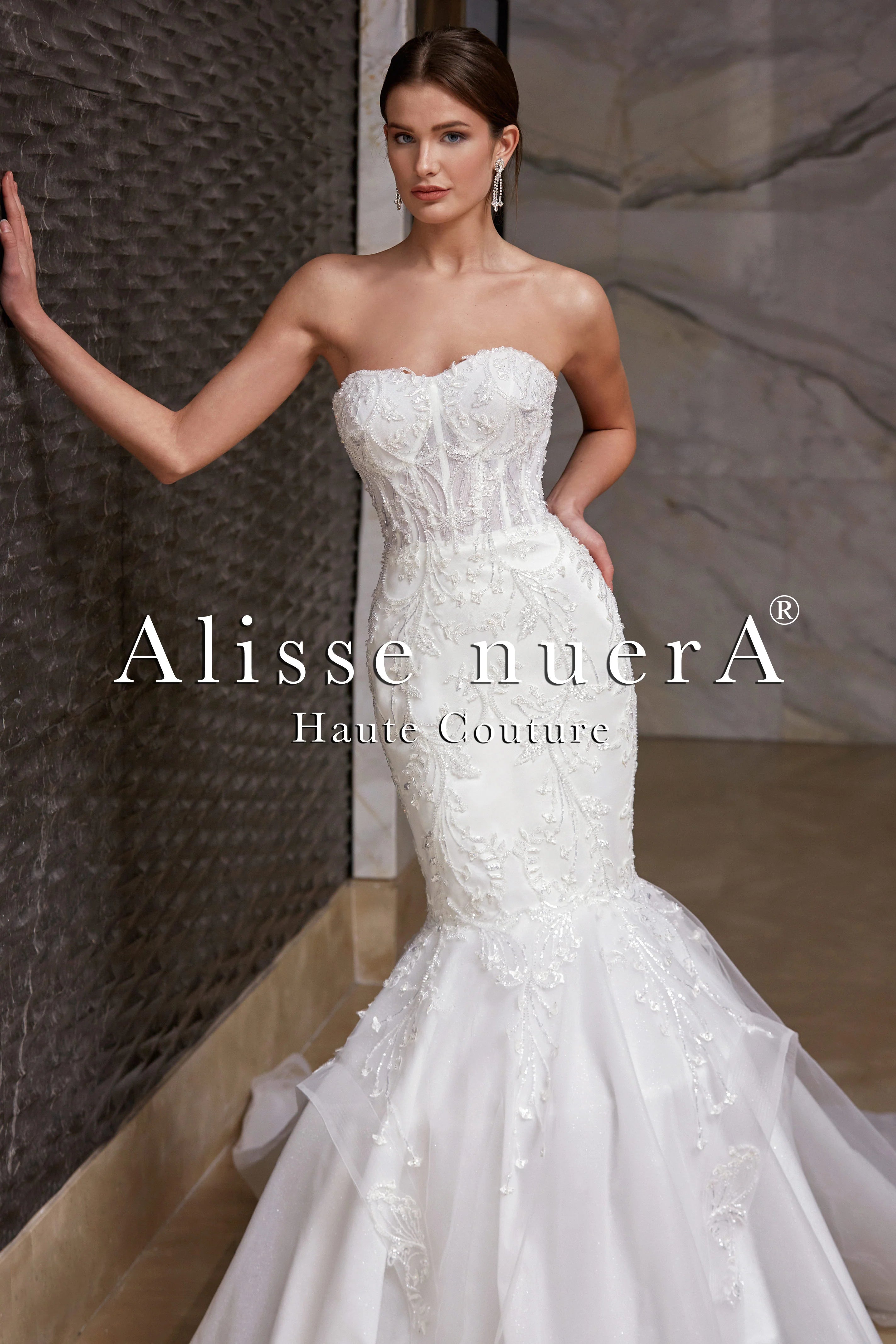 Illusion Corset Bodice Full Lace Trumpet Wedding Dress - Alisse Bridal Off White / Lace / 12 Illusion Corset Bodice Full Lace Trumpet Wedding Dress - Alisse Bridal Off White / Lace / 12