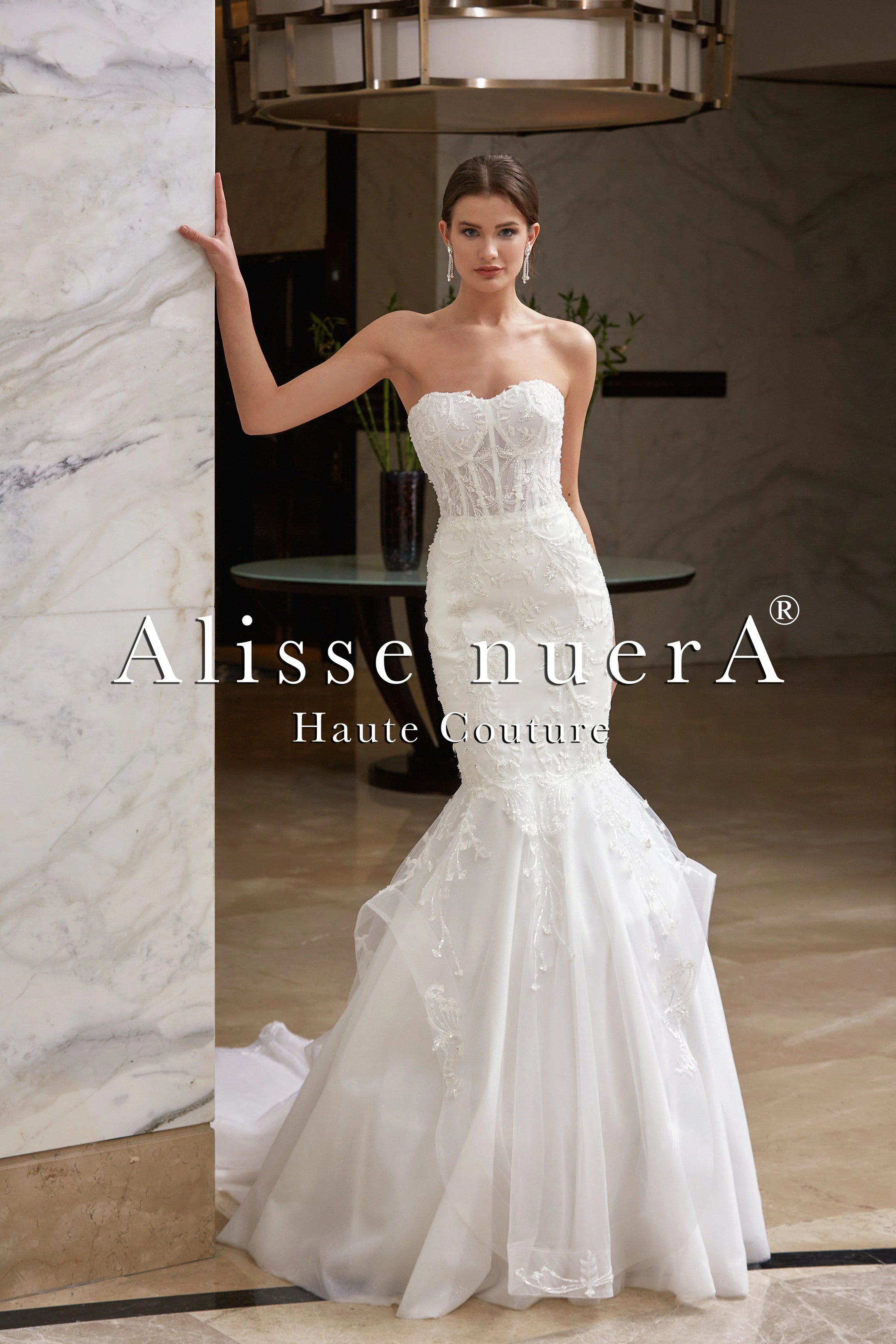 Illusion Corset Bodice Full Lace Trumpet Wedding Dress - Alisse Bridal Off White / Lace / 12 Illusion Corset Bodice Full Lace Trumpet Wedding Dress - Alisse Bridal Off White / Lace / 12