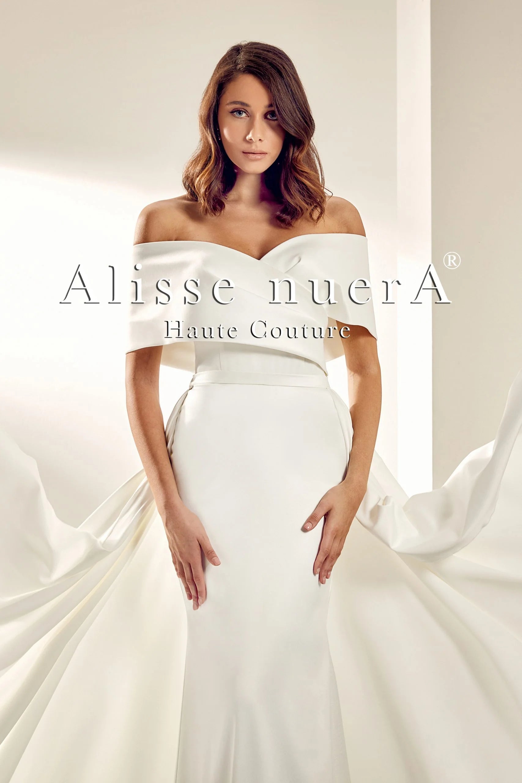 Ivory Satin Wrap Wedding Gown with Pleated Panel Train - Alisse Bridal Ivory / Satin / 28 Ivory Satin Wrap Wedding Gown with Pleated Panel Train - Alisse Bridal Ivory / Satin / 28