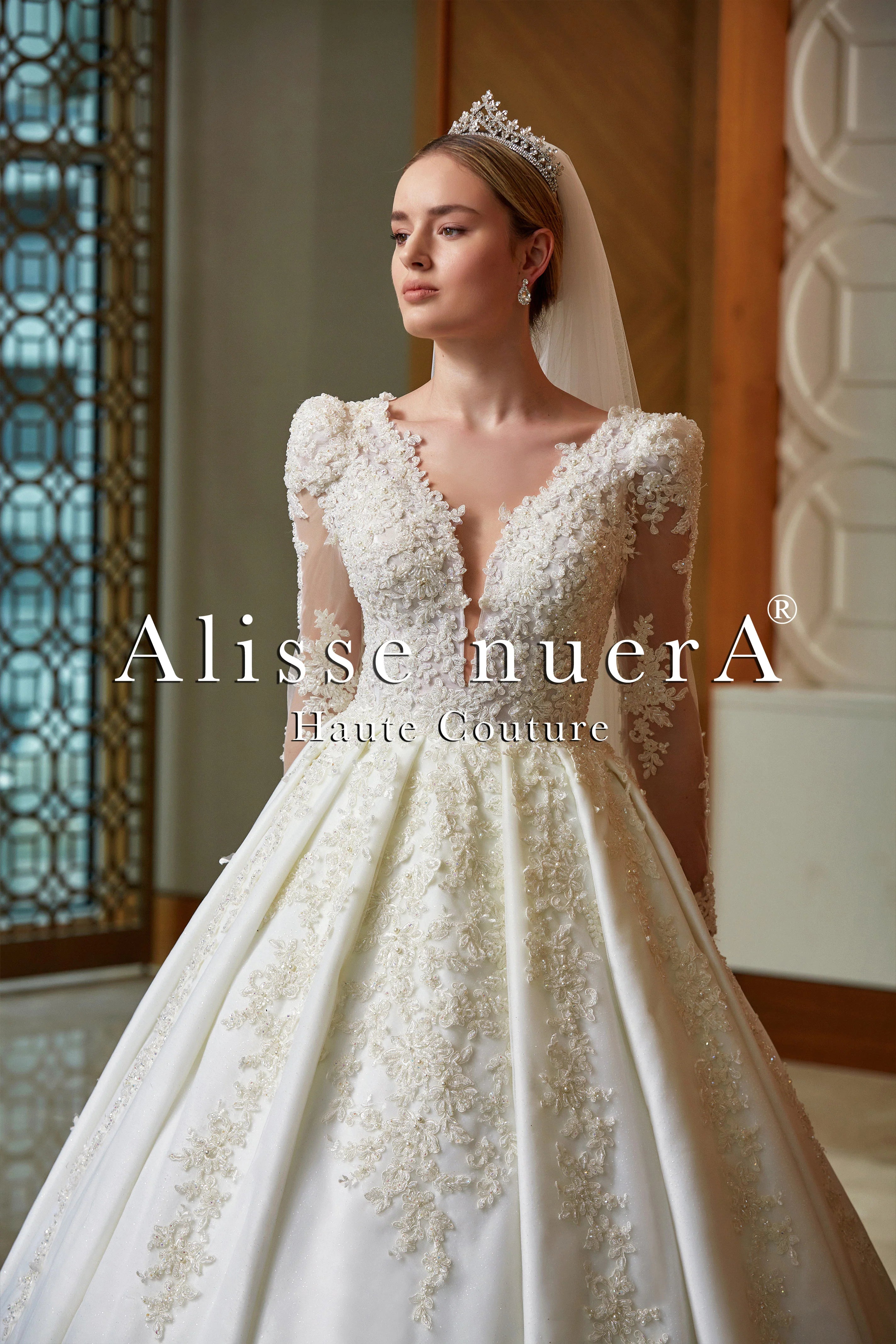 long sleeve open back princess wedding dresses Scoop Long Sleeve Pearl A-Line Princess Wedding Dress with Backless JK Anna PromDress