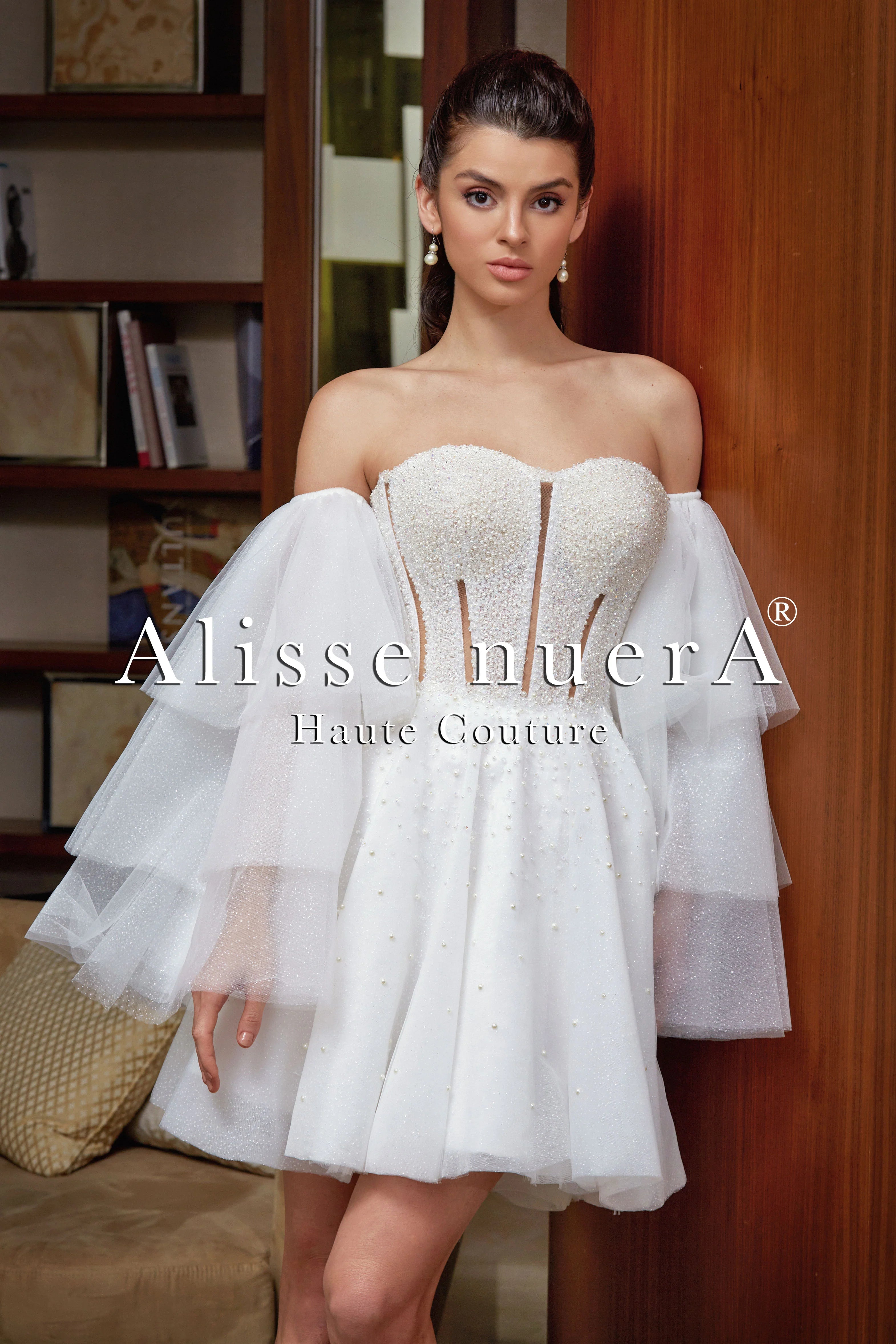 long sleeve lace mini wedding dress Camille