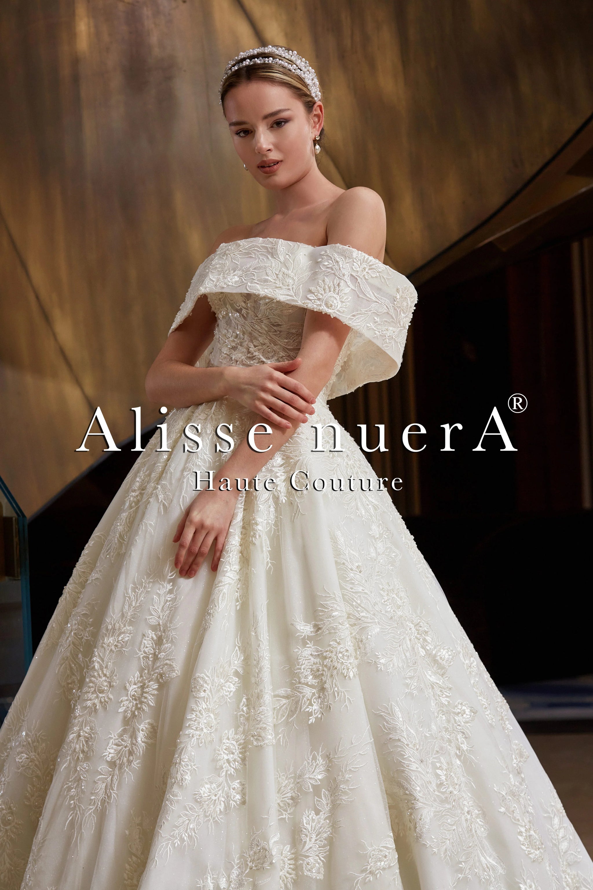Off Shoulder Floral Lace Rustic Ivory Princess Wedding Dress Ivory / Lace / 2