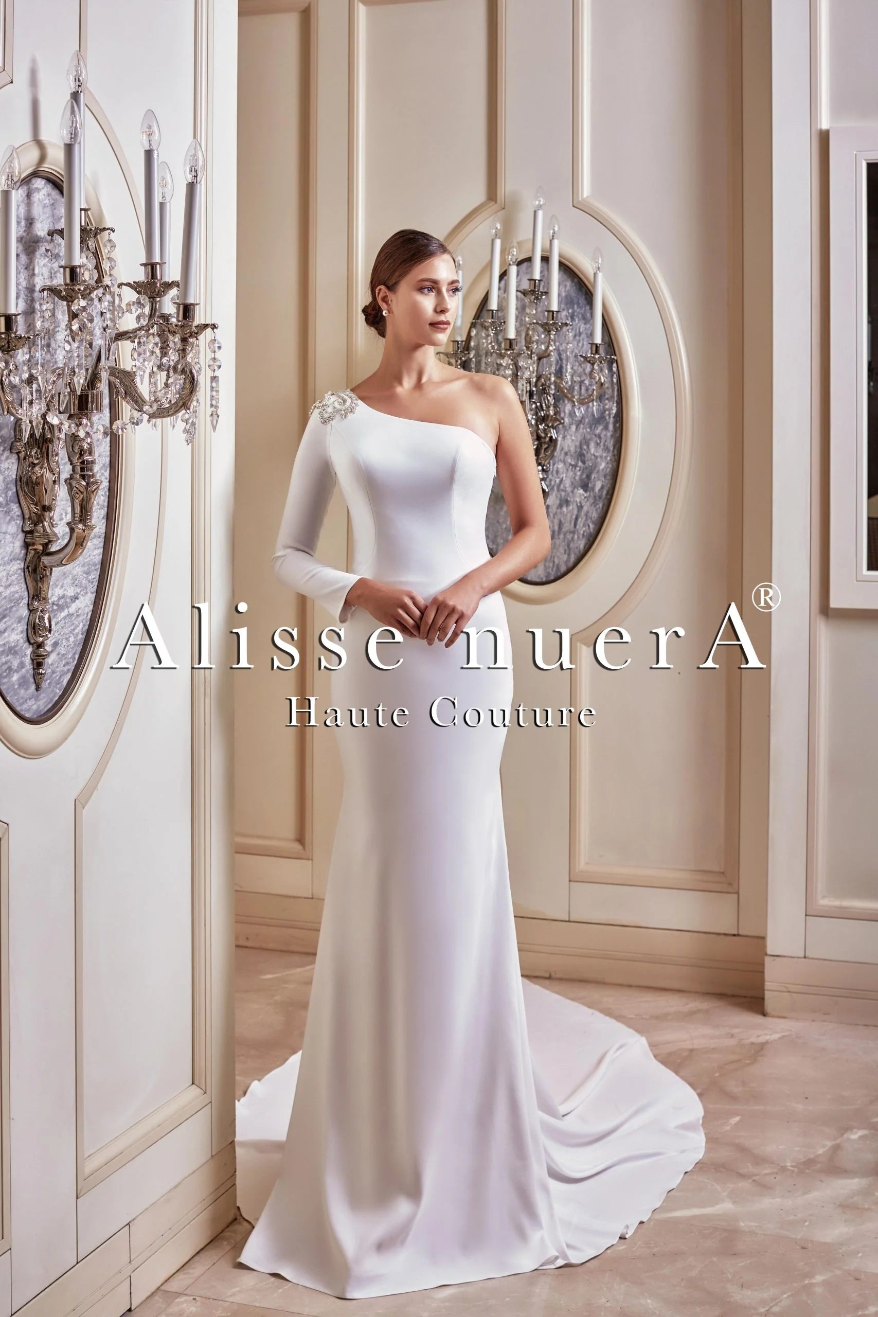 mermaid wedding dresses with one strap Asymmetrical Mermaid High Split One Shoulder Floor-length Long Sleeve Open Back Appliques Lace Wedding Dresses
