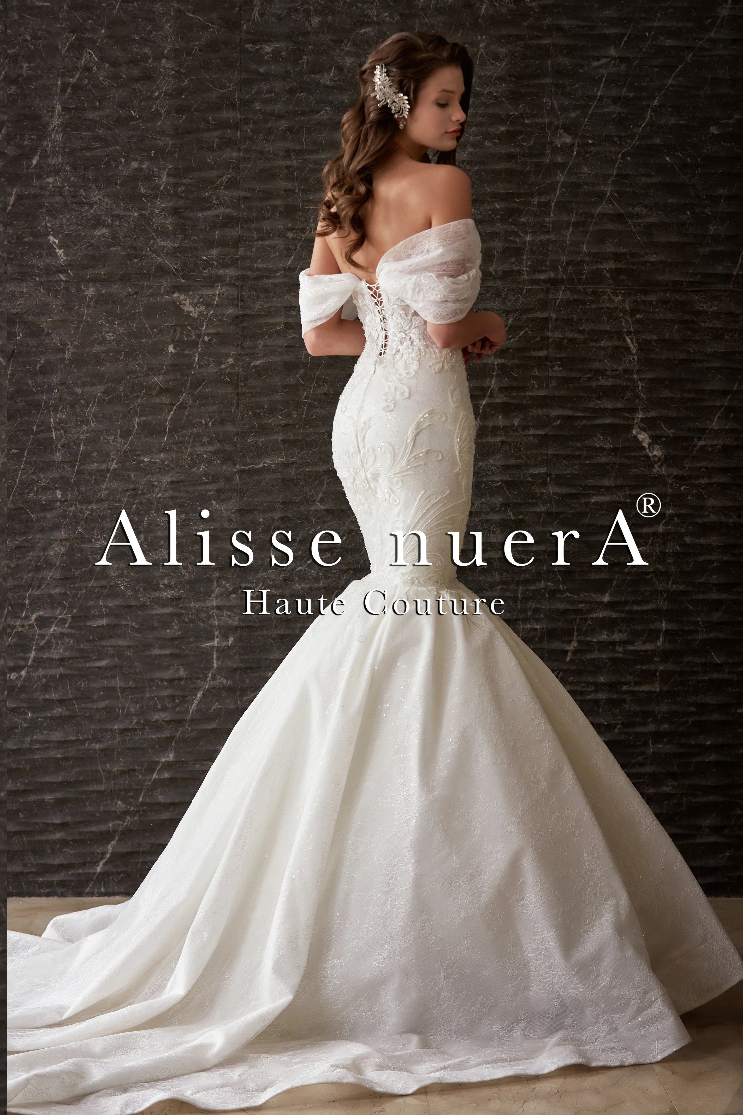 Open Shoulder Swag Sleeve Pleated Mermaid Wedding Dress Open Shoulder Swag Sleeve Pleated Mermaid Wedding Dress
