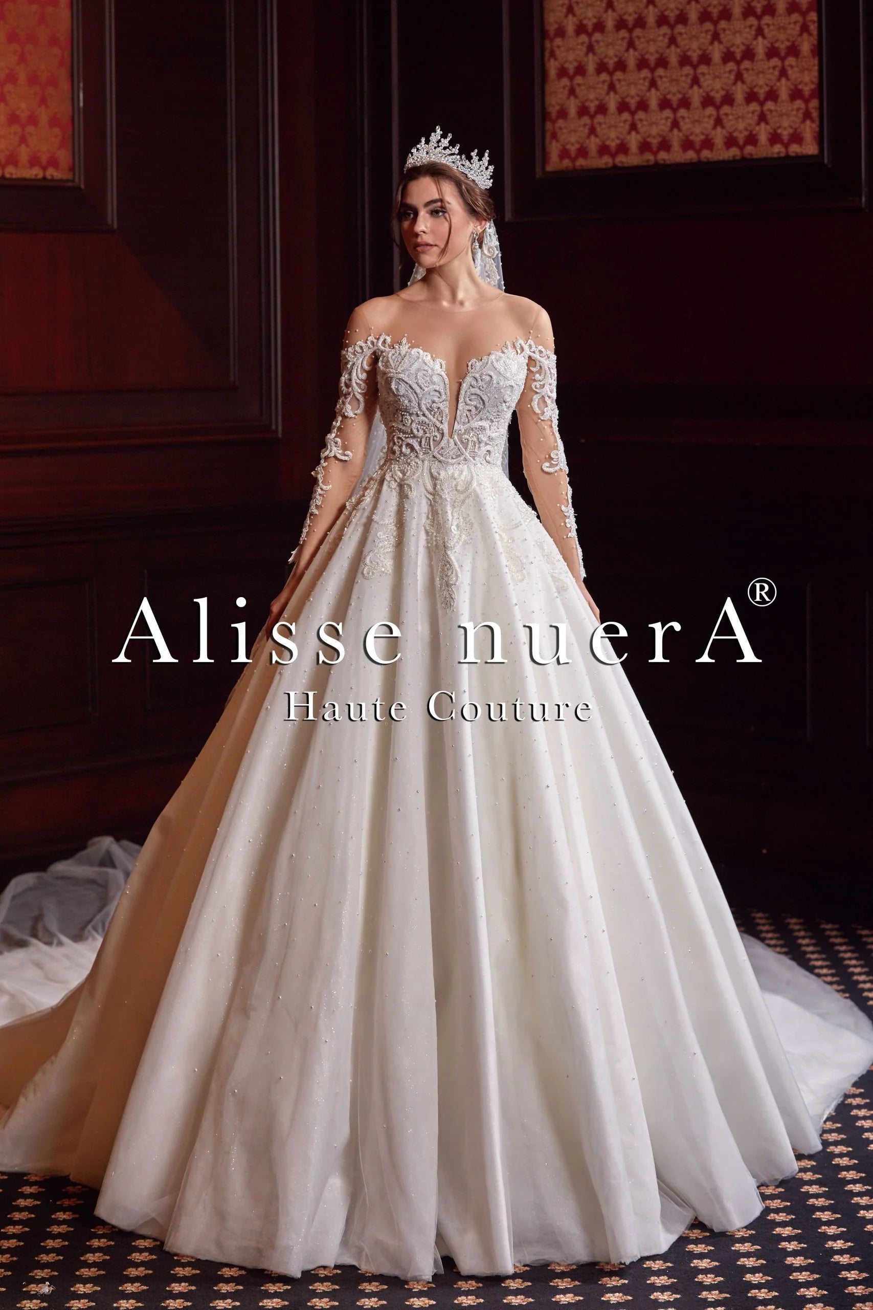 pearl white wedding dress High Neck Chain Fringed 3D Floral Shoulder Applique Crystal Corset Jacquard Lace Princess M/38 Hijab version and veil options. Off Shoulder Pearl Beaded Wedding