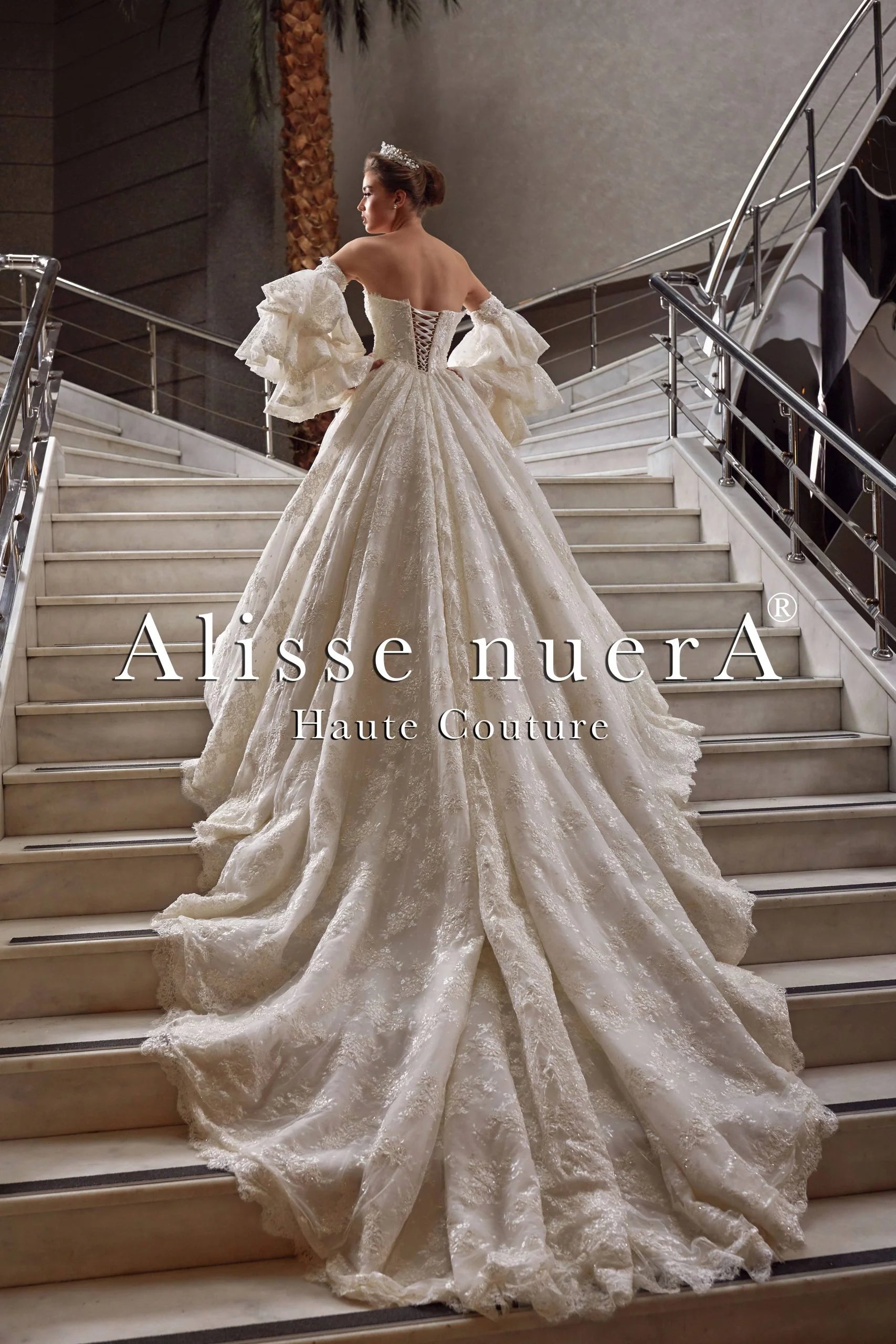 Shimmering Lace Wedding Dress A Line Silhouette with Removable Layered Long Sleeve - Alisse Bridal Ivory / Lace / 28 Shimmering Lace Wedding Dress A Line Silhouette with Removable Layered Long Sleeve - Alisse Bridal Ivory / Lace / 28