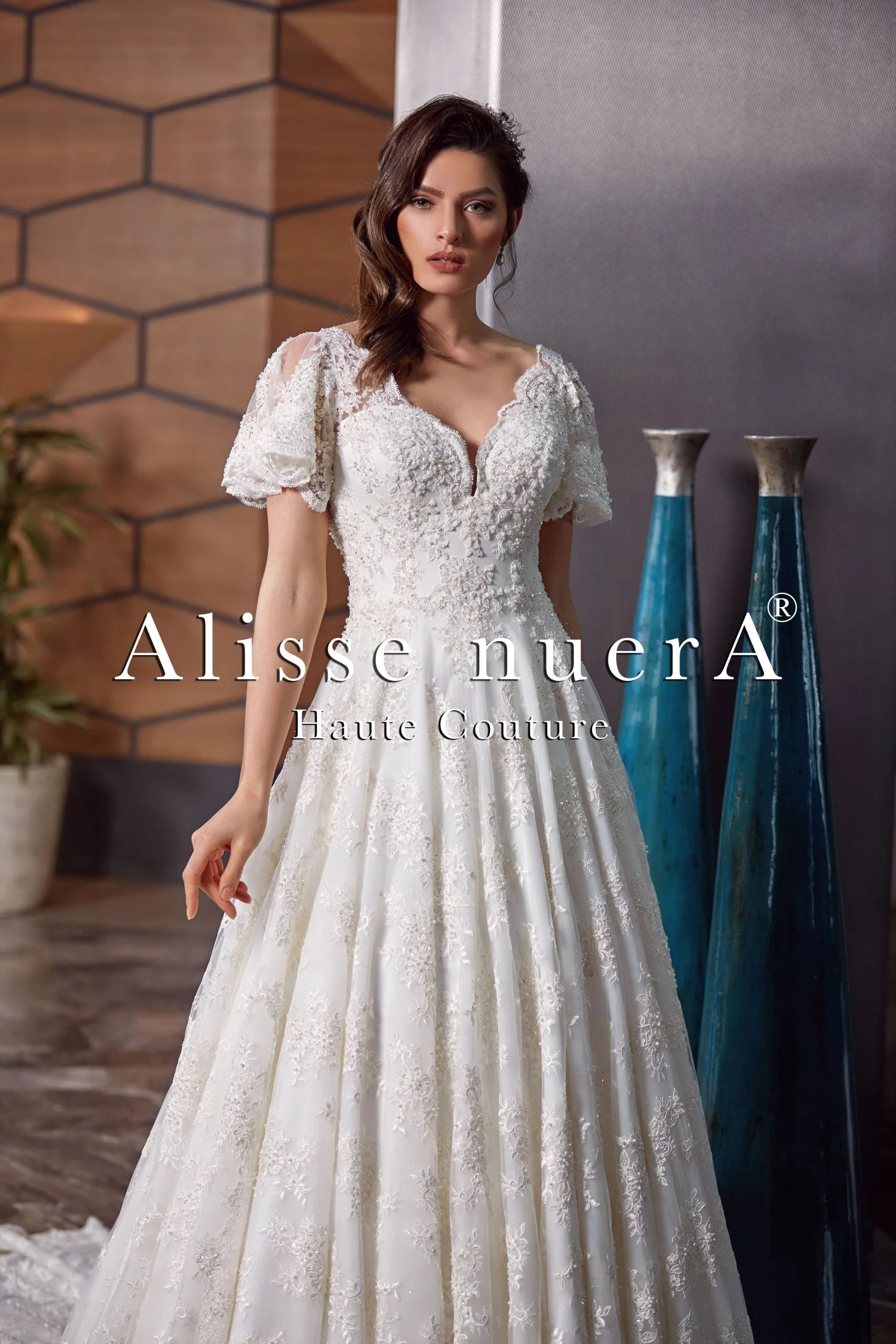 Short Sleeve Vintage A Line Bridal Gown with Mid Length Lace Train - Alisse Bridal Off White / Lace / 16 Short Sleeve Vintage A Line Bridal Gown with Mid Length Lace Train - Alisse Bridal Off White / Lace / 16