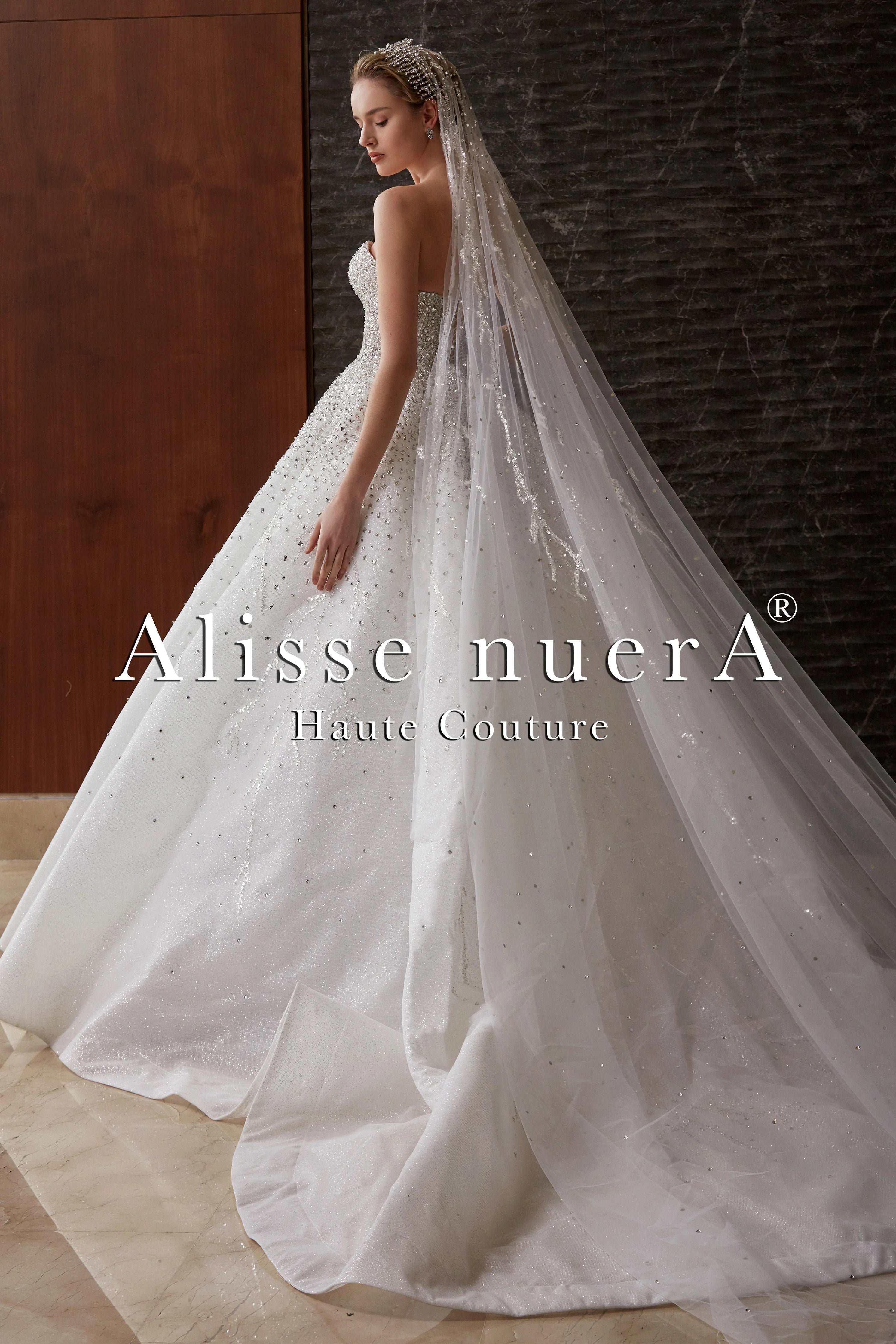 Sparkle Strapless Princess Wedding Dress with Rhinestone Embellished Long Veil - Alisse Bridal Snow/Winter-Diamond White / Stone - Lace - Tulle / 24 Sparkle Strapless Princess Wedding Dress with Rhinestone Embellished Long Veil - Alisse Bridal Snow/Winter-Diamond White / Stone - Lace - Tulle / 24