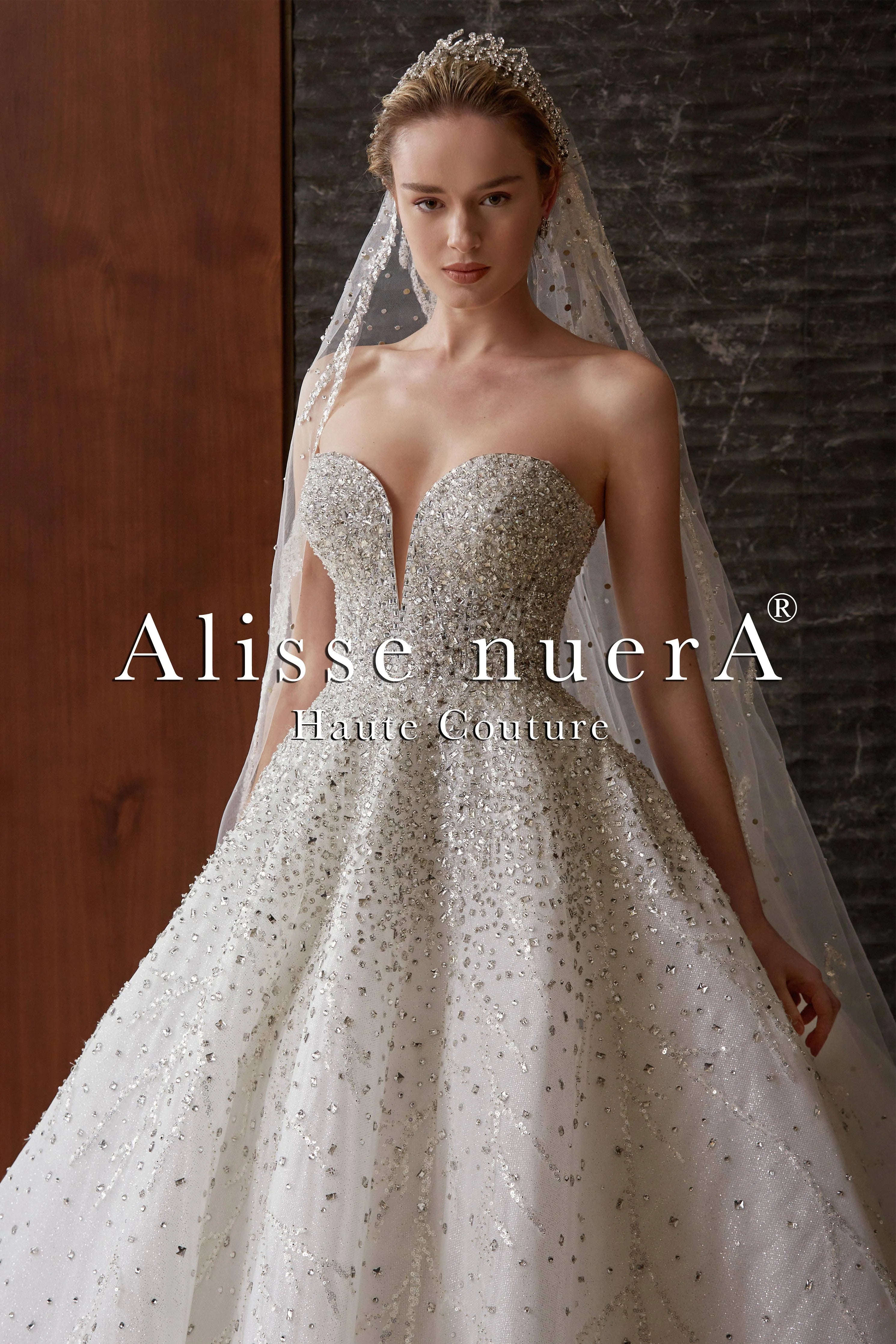 Sparkle Strapless Princess Wedding Dress with Rhinestone Embellished Long Veil - Alisse Bridal Snow/Winter-Diamond White / Stone - Lace - Tulle / 24 Sparkle Strapless Princess Wedding Dress with Rhinestone Embellished Long Veil - Alisse Bridal Snow/Winter-Diamond White / Stone - Lace - Tulle / 24